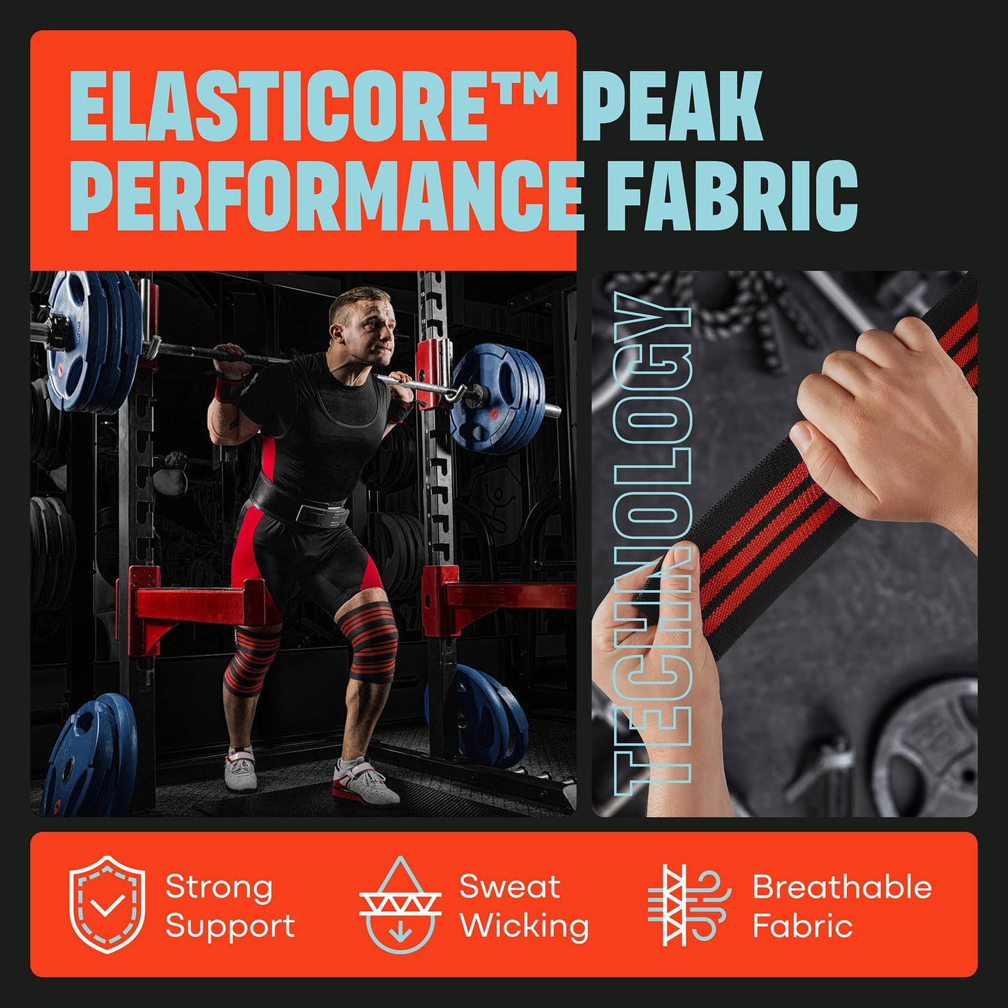 72" Elastic Knee Wraps for Men and Women, Pair of Compression Straps for Squats, Weightlifting, Cross Training, and Gym Workouts