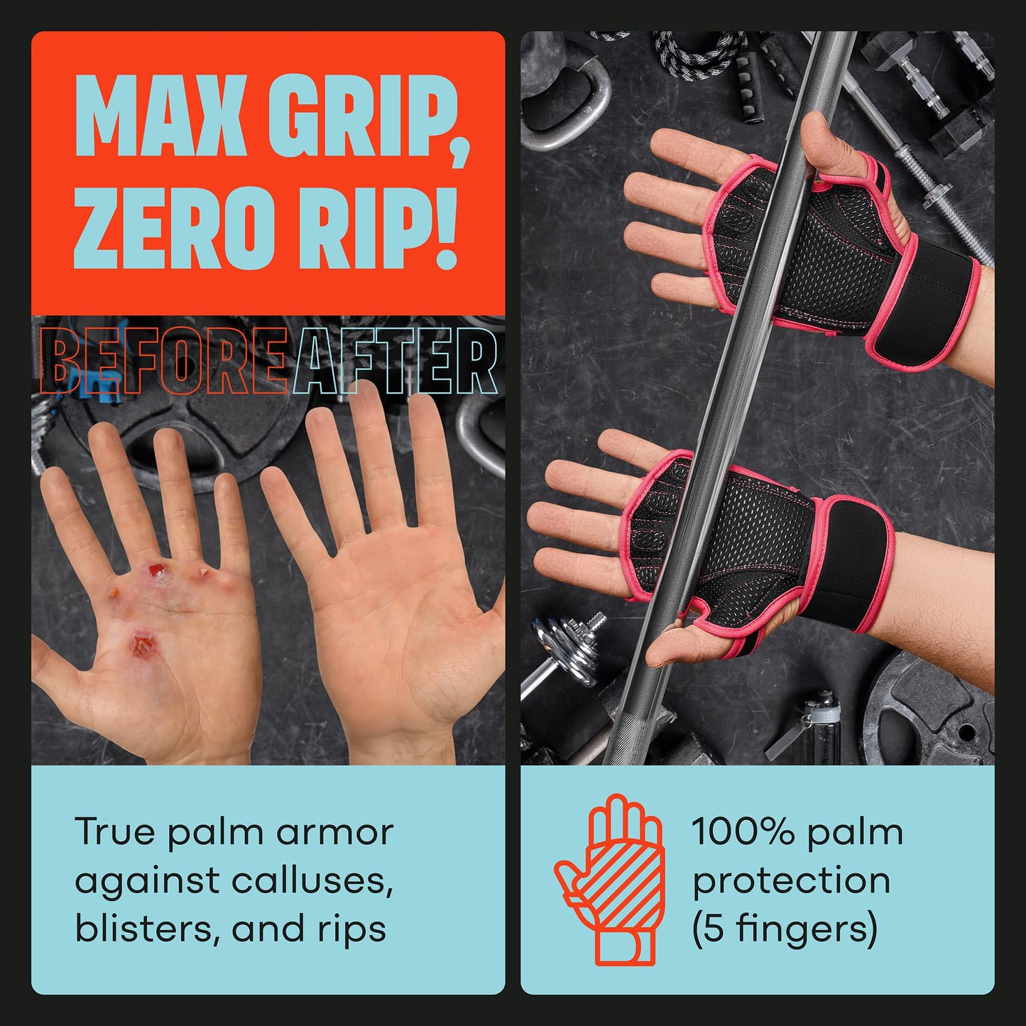 Padded Fingerless Workout Gloves for Men and Women, Weight Lifting Gloves with Wrist Support, Strong Grip and Anti-Sweat for Gym Training