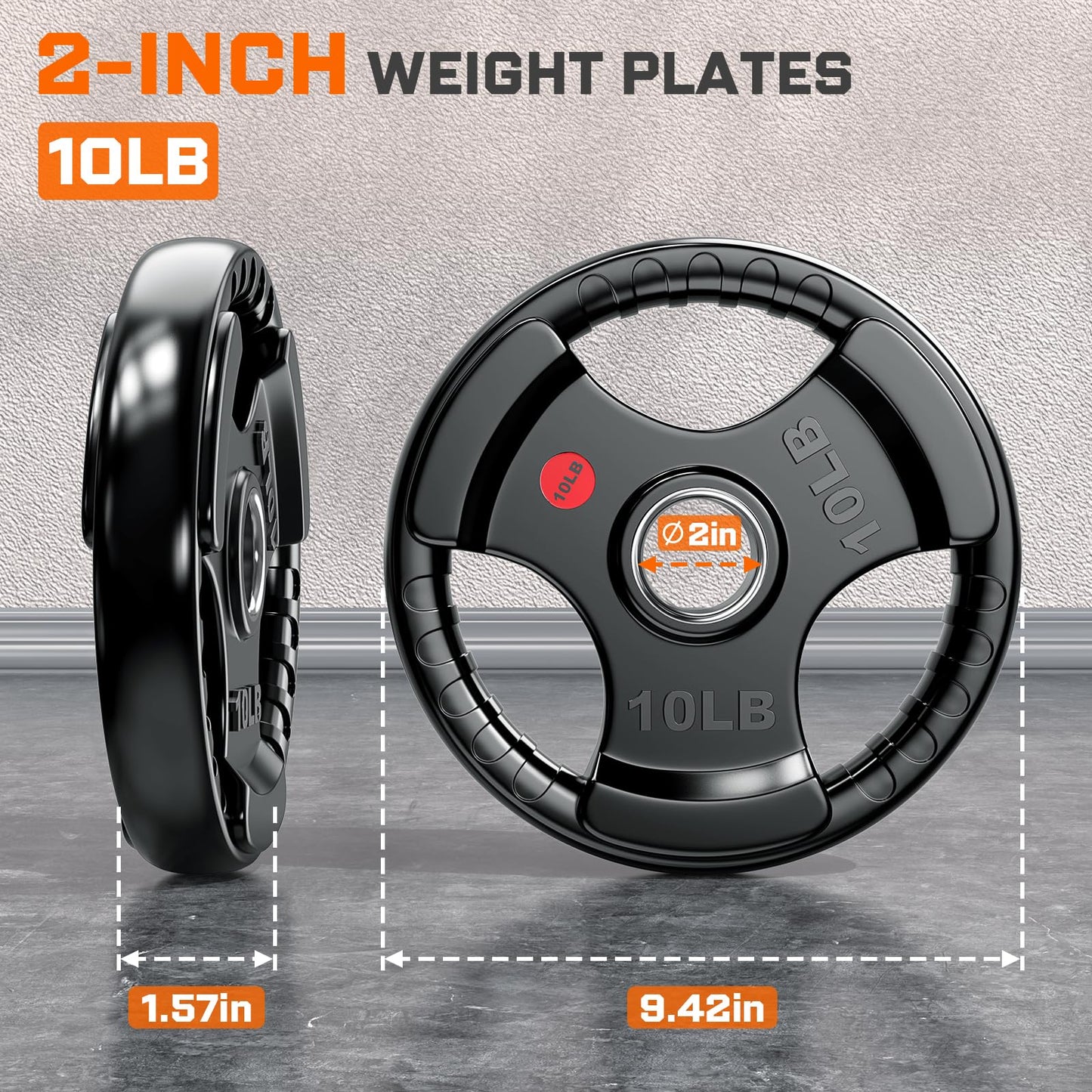 XDDIAS 2-Inch Olympic Rubber Weight Plates, Solid Cast Iron Grip Plates for Strength Training, Weightlifting, and Bodybuilding – Pairs and Sets for Home or Gym