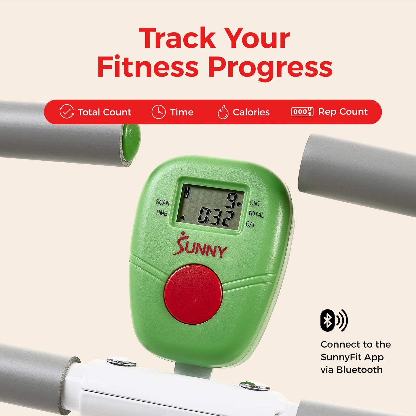 Sunny Health & Fitness Smart Row-N-Ride Glute & Leg Trainer – Foldable Squat Assist Rower with Adjustable Resistance, Digital Monitor & SunnyFit App Connectivity for Home Gym Full Body Workout