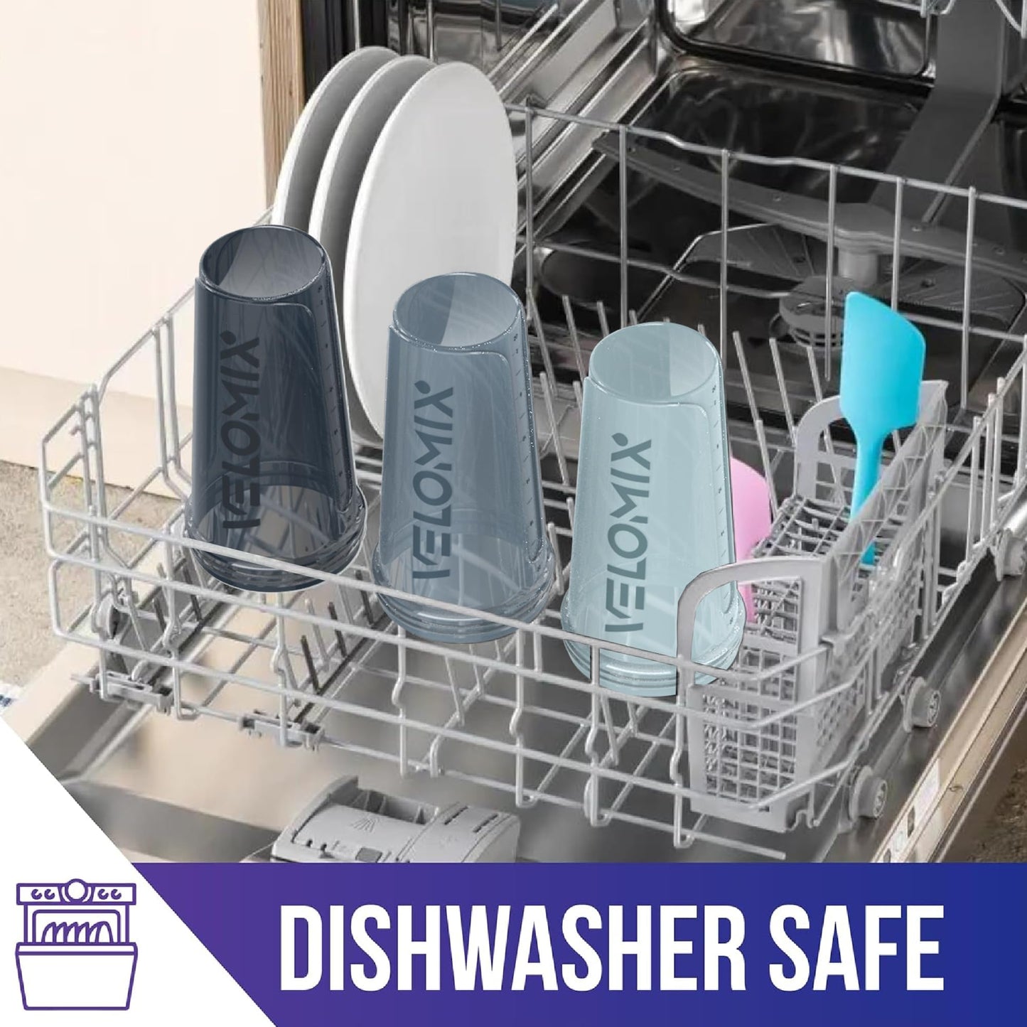 VELOMIX 4-Pack Protein Shaker Bottles (28 oz) – Includes 4 Wire Whisks | Leak-Proof Shaker Cups for Protein Shakes, Smoothies & Supplements | Durable, BPA-Free Protein Mixer Bottle Set (Aqua Depths)