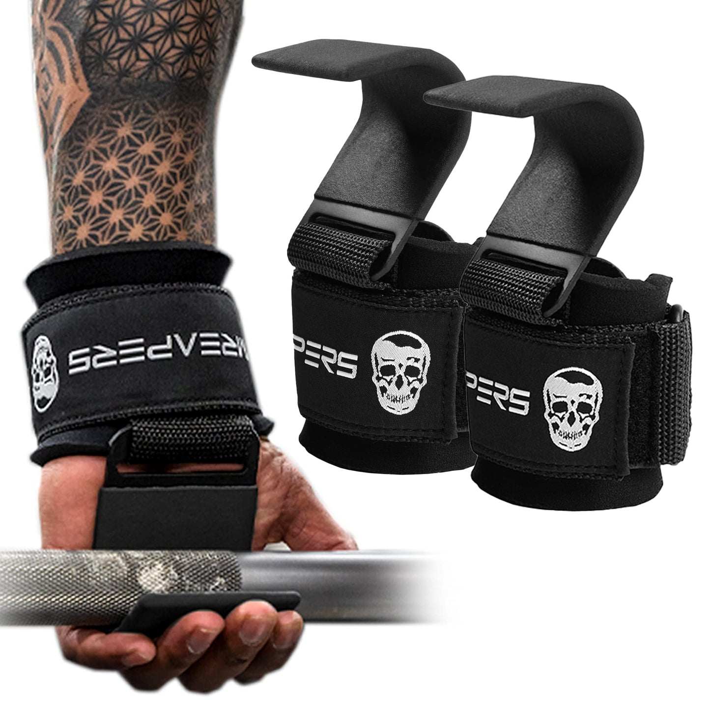 Weight Lifting Hooks Pair, Heavy Duty Power Wrist Straps for Deadlifts, Pull Ups, Shrugs, Hand Grip Support for Men and Women