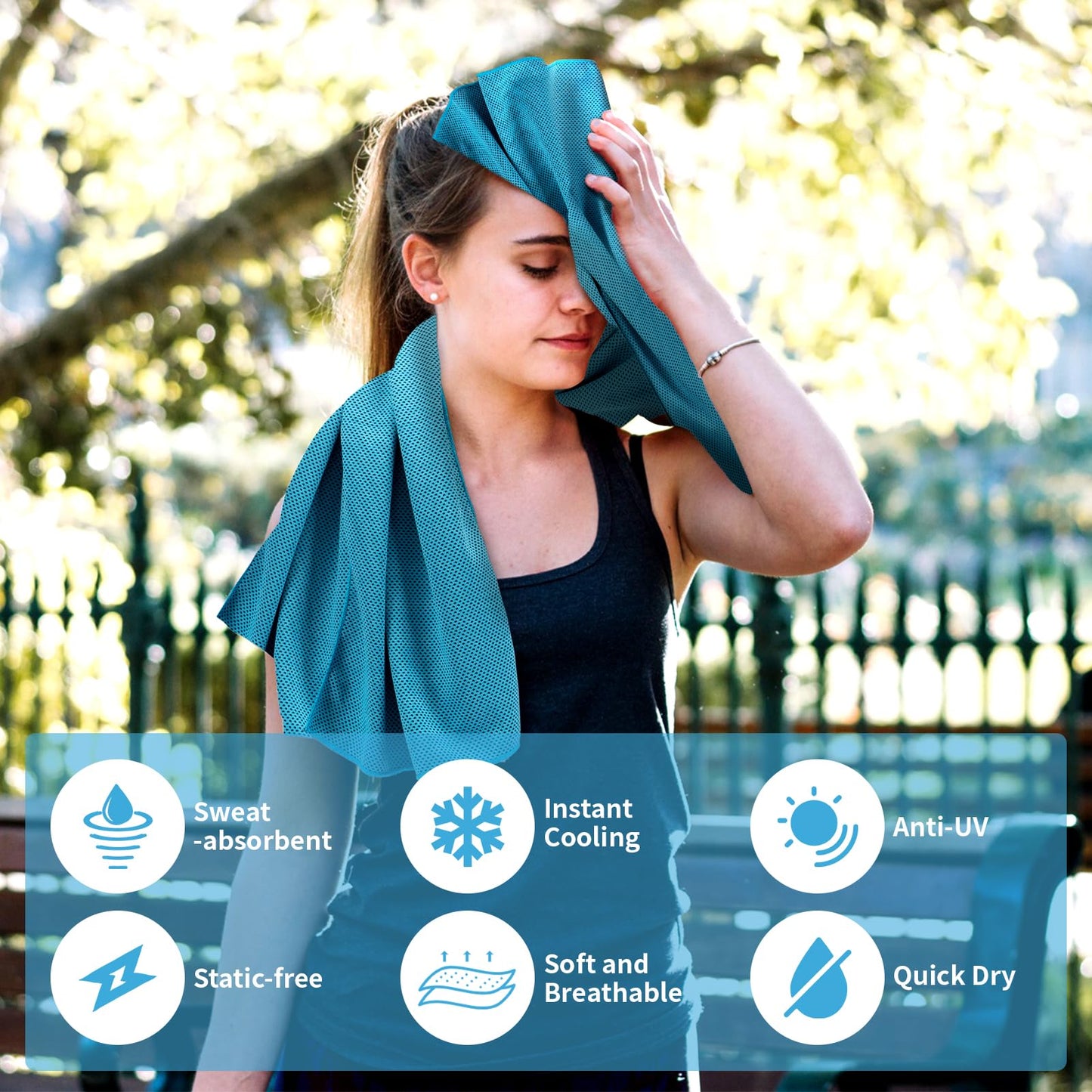 YESLIFE 4 Pack Cooling Towels (40"x12") – Soft, Breathable Gym Towels for Men & Women | Quick Dry Workout Towels for Yoga, Running, Sports & Outdoor Activities (Blue, Grey, Green, Pink)