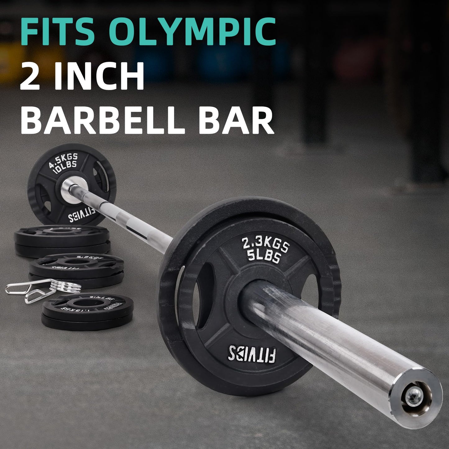 Fitvids 2-Inch Olympic Cast Iron Barbell Set, 255 lbs Weight Plates with 7FT Olympic Bar – 300 lbs Total, Multiple Package Options