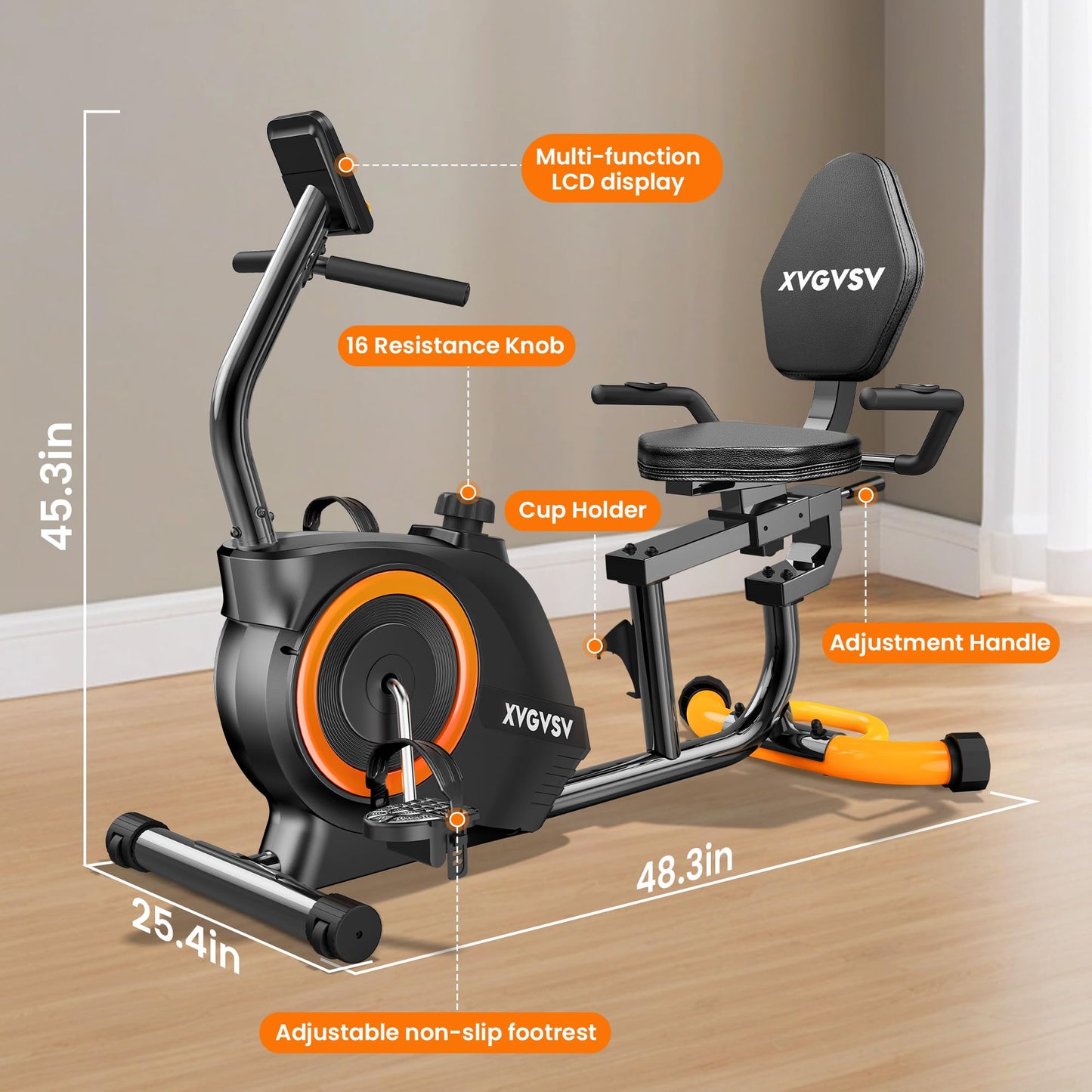 **Recumbent Exercise Bike for Home Use – Quiet Stationary Bike for Adults & Seniors, 16-Level Magnetic Resistance, Adjustable Seat, 400LB Capacity, with Pulse Sensors & LCD Display for Tracking Fitness Progress**
