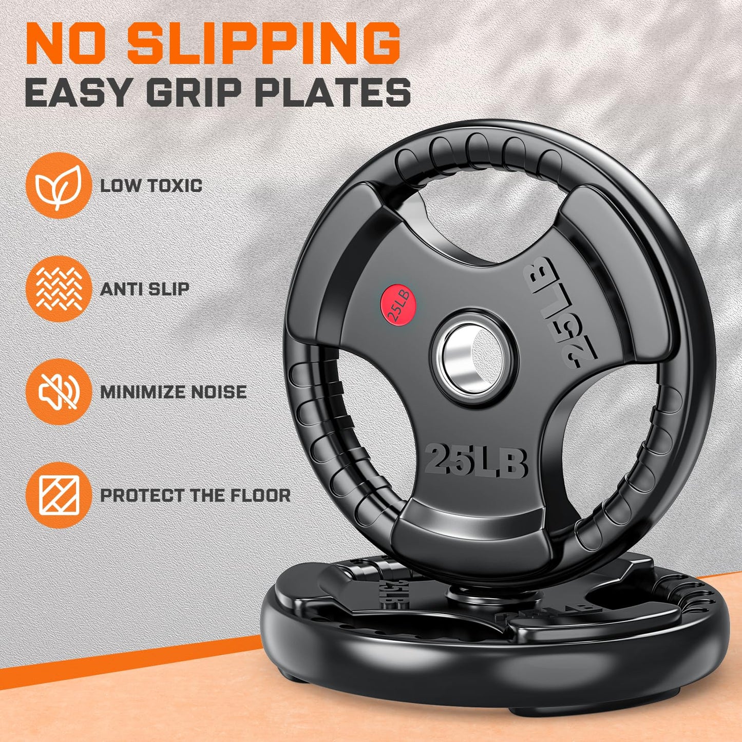 GIKPAL 2-inch Rubber Olympic Grip Weight Plates for Strength Training, Weightlifting in Home & Gym, Barbell Weights Plates Set (2.5/5/10/25/35/45 LB)