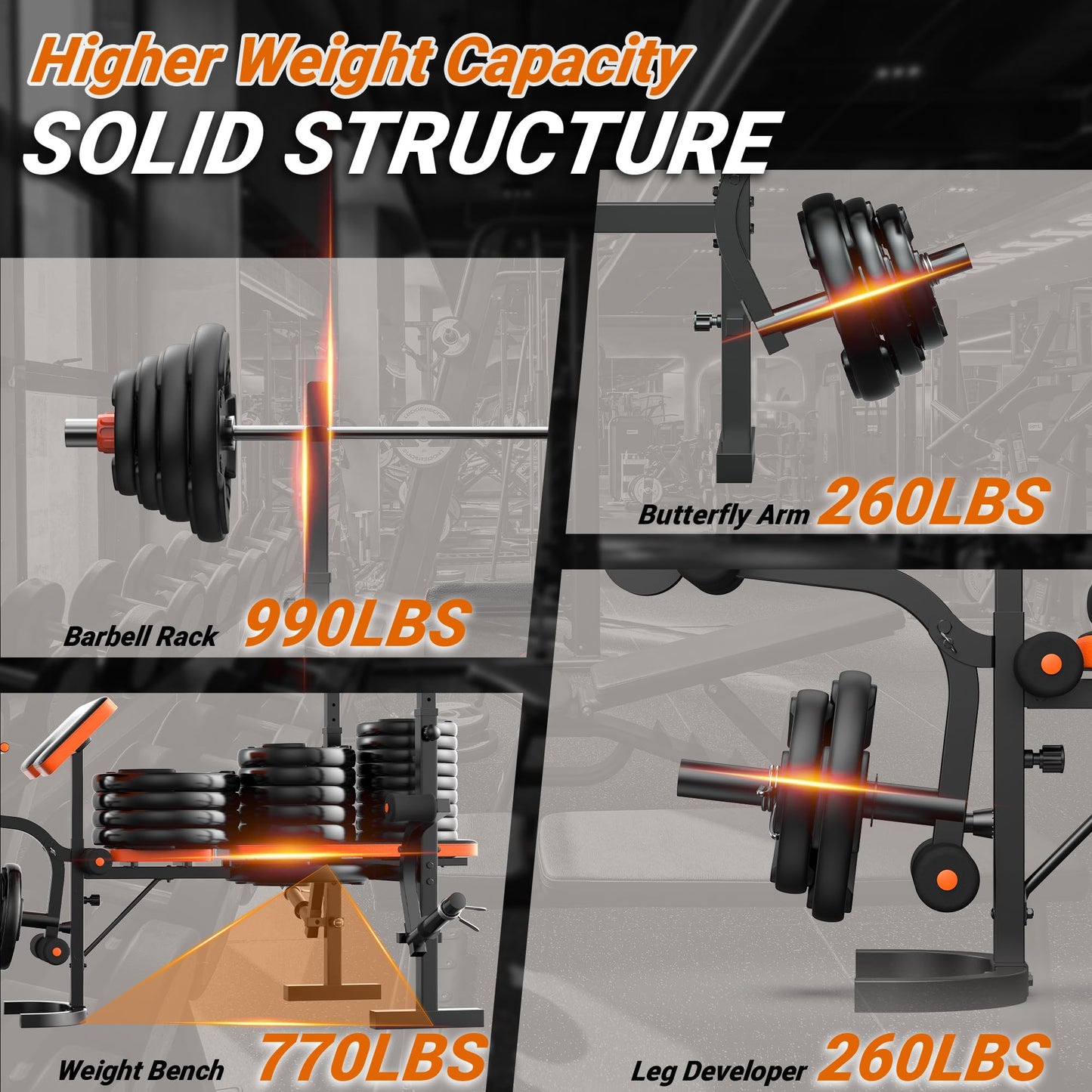 XDDIAS 6-in-1 Olympic Weight Bench Set, 770LBS Adjustable Workout Bench with Rack, Leg Extension & Preacher Pad – Flat/Incline Bench Press for Home Gym Strength Training