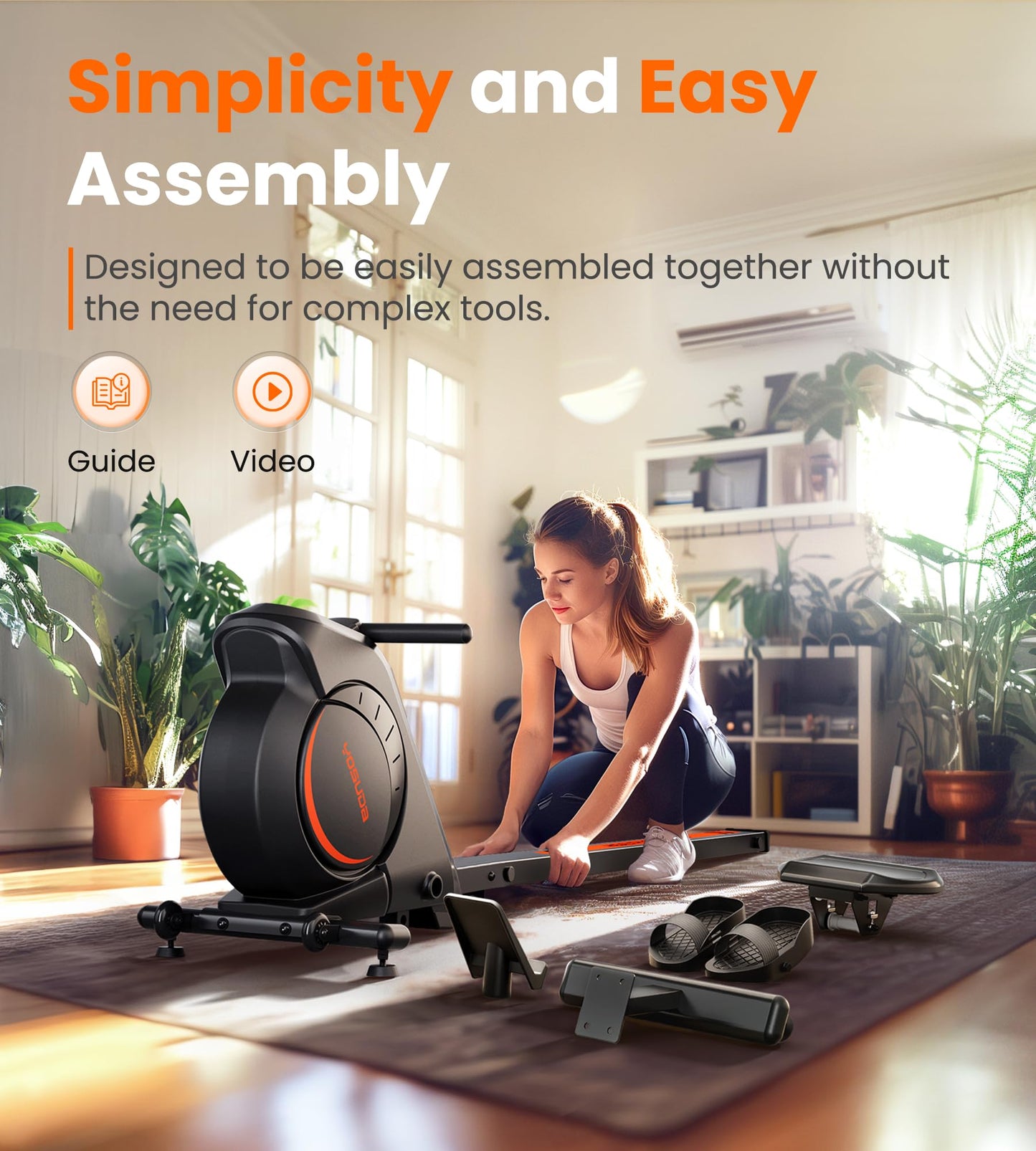 Magnetic/Water Rowing Machine for Home, Bluetooth App Supported Rower with Comfortable Seat for Taller Athletes