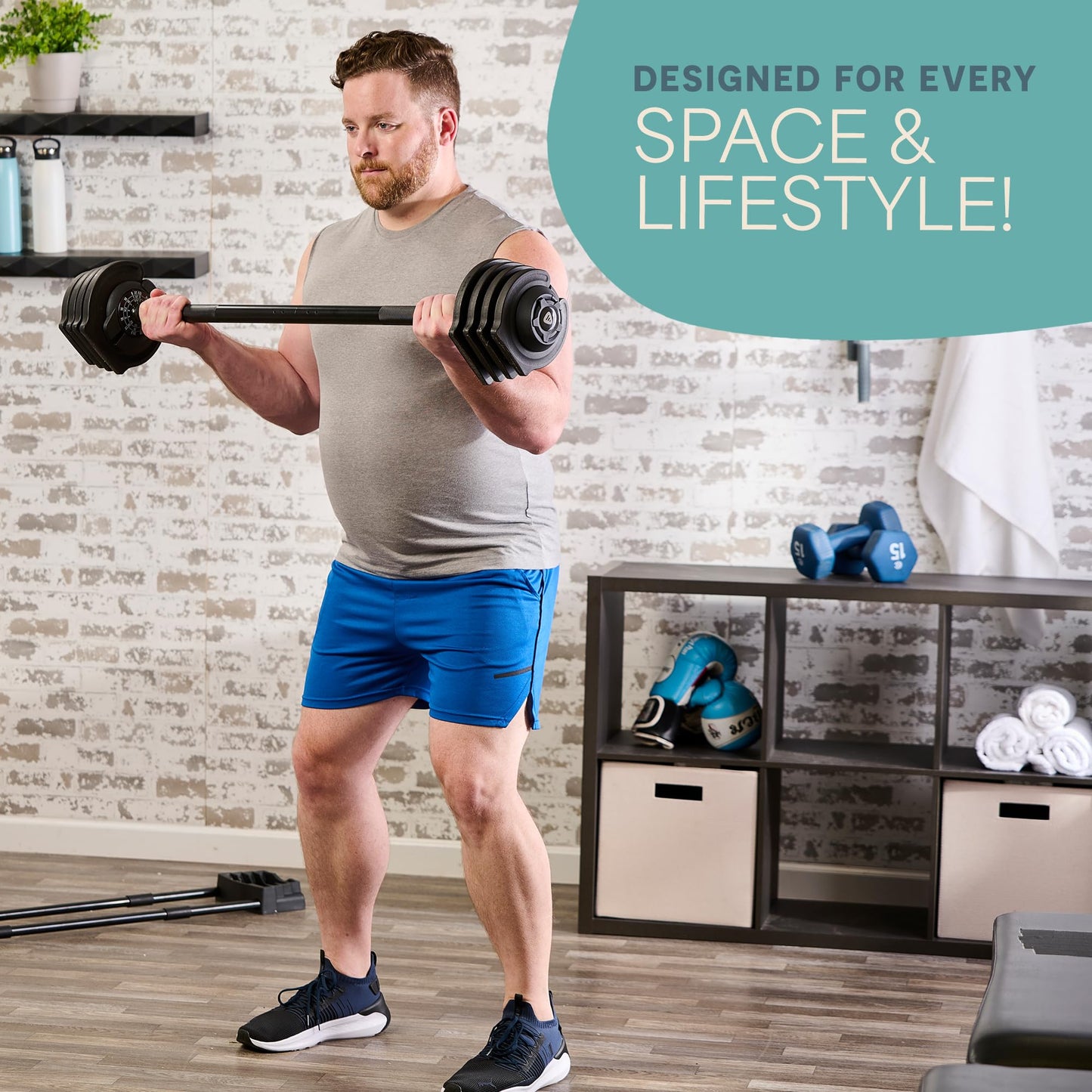 Adjustable 5-in-1 Dumbbell Set 15/25/43/55 lbs with Rack, Quick Adjust Compact Hand Weights for Home Gym Fitness