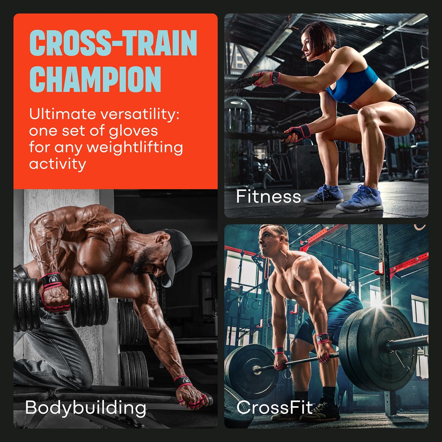 Padded Fingerless Workout Gloves for Men and Women, Weight Lifting Gloves with Wrist Support, Strong Grip and Anti-Sweat for Gym Training