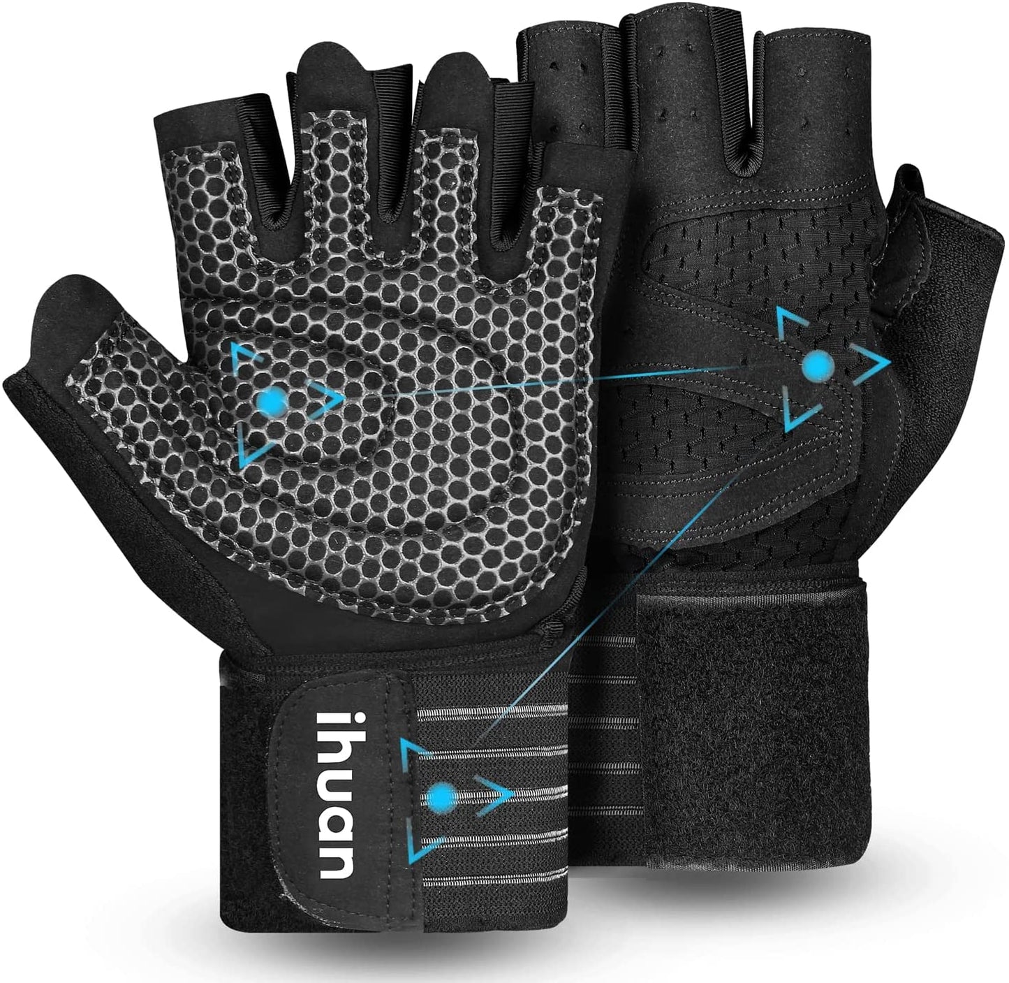 Ventilated Weight Lifting Gloves with Wrist Wrap Support for Men and Women, Full Palm Protection for Gym, Training, and Pull Ups