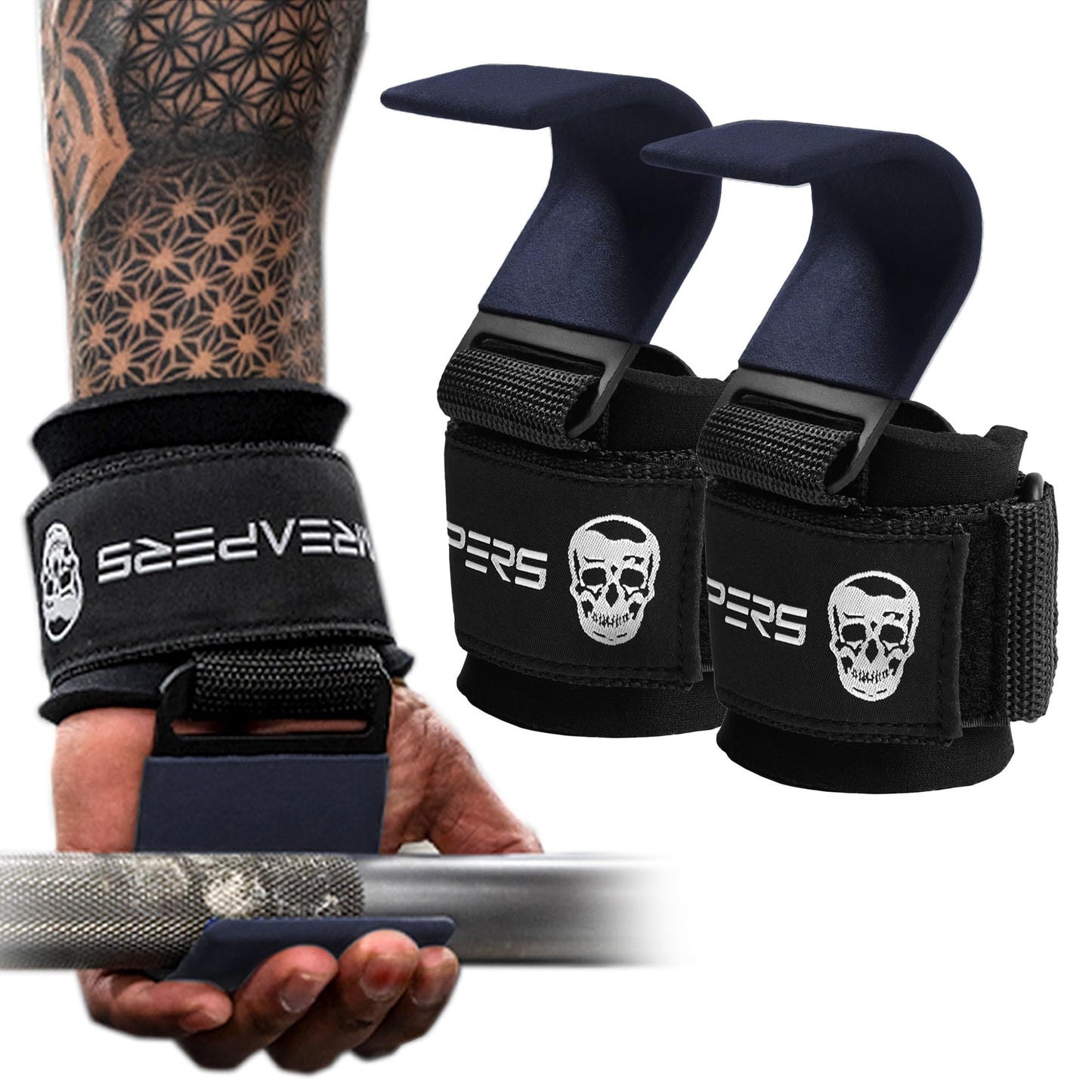 Weight Lifting Hooks Pair, Heavy Duty Wrist Straps with Hand Grip Support for Deadlifts, Pull Ups, and Shrugs for Men and Women