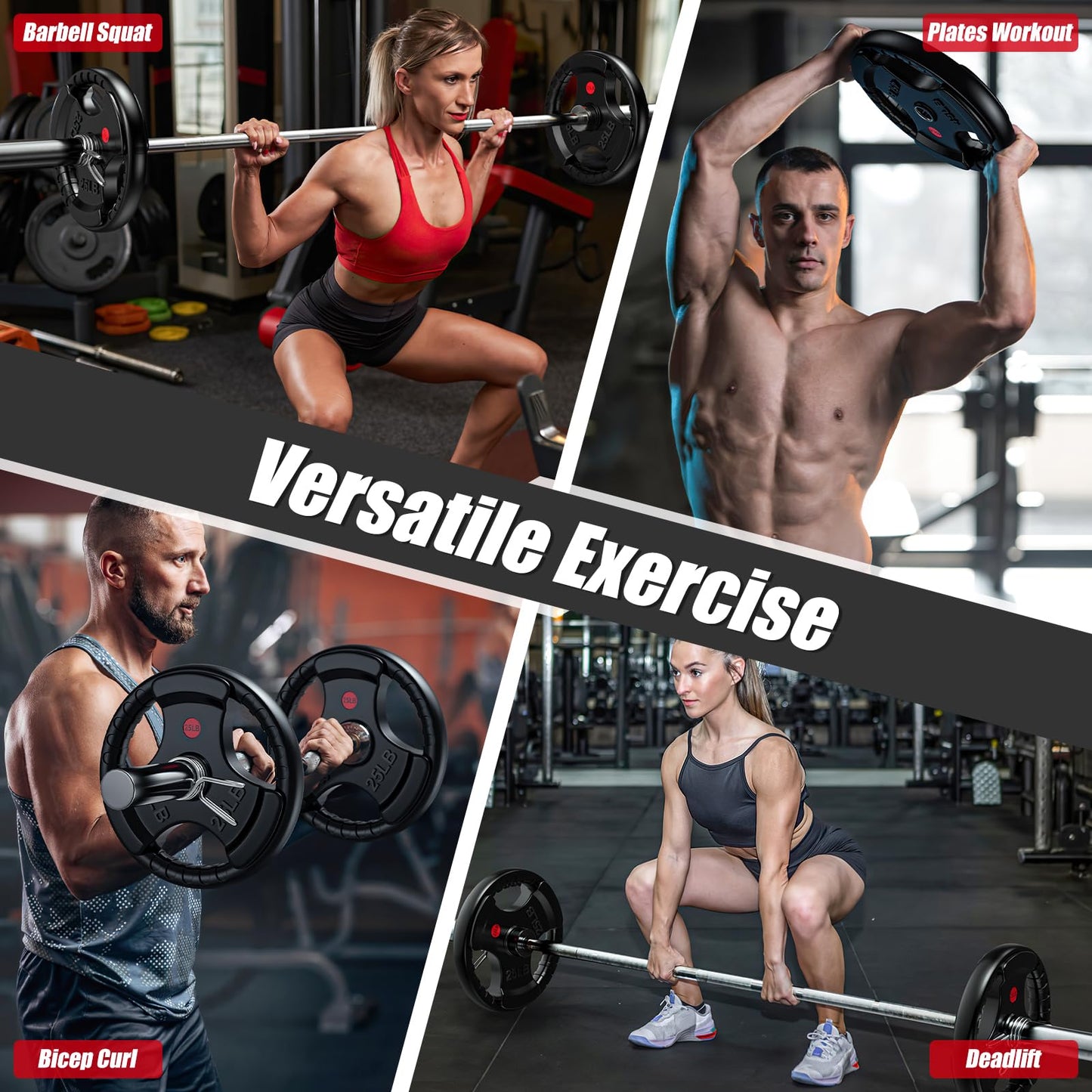 Fitvids 2-Inch Olympic Cast Iron Barbell Set, 255 lbs Weight Plates with 7FT Olympic Bar – 300 lbs Total, Multiple Package Options