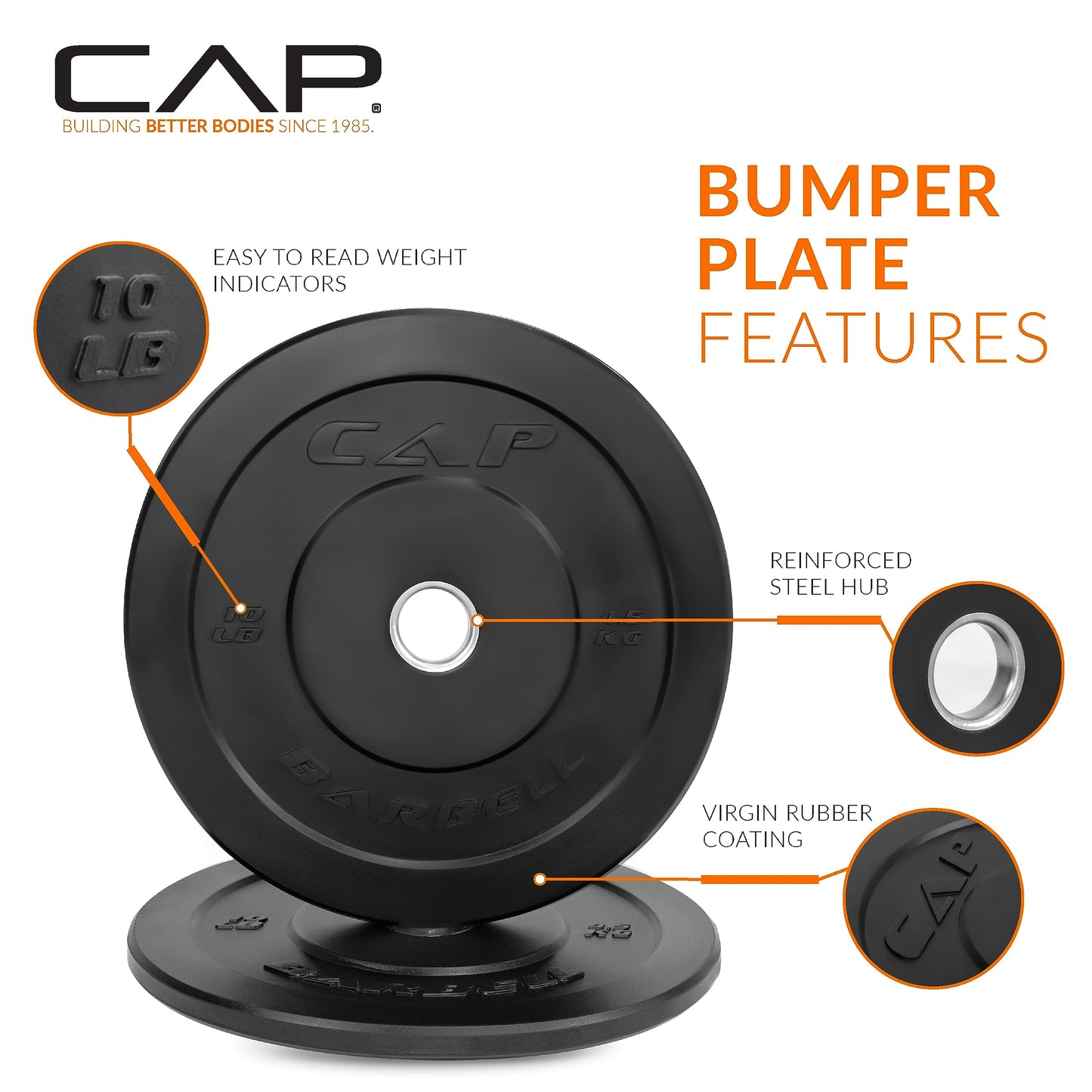 CAP Barbell Rubber Olympic Bumper Plate – Durable Weight Plate for Strength Training and Weightlifting | Multiple Colors and Weight Options