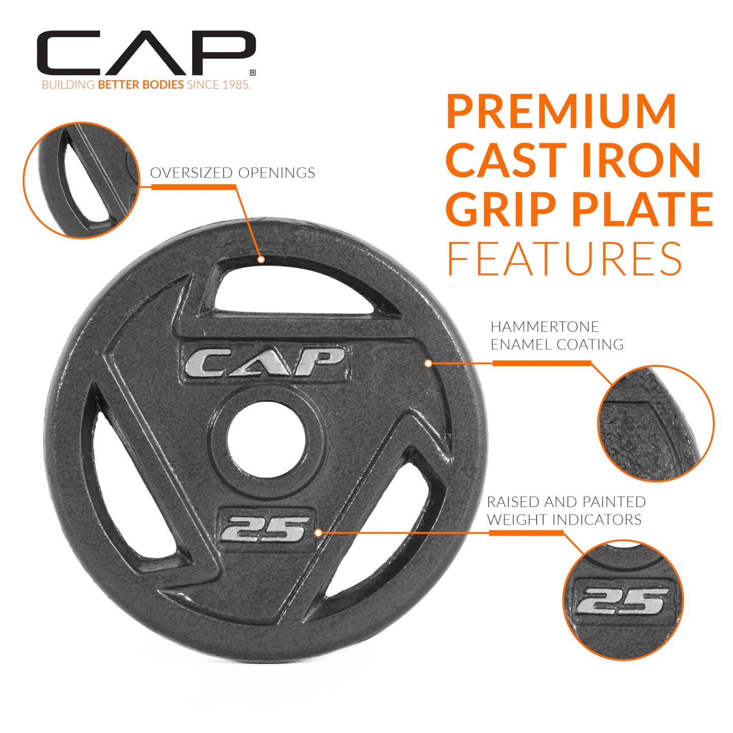 CAP Barbell 2-Inch Olympic Weight Plate – Solid Cast Iron Barbell Plates for Strength Training, Weightlifting & Powerlifting | Multiple Weight Options for Home Gym