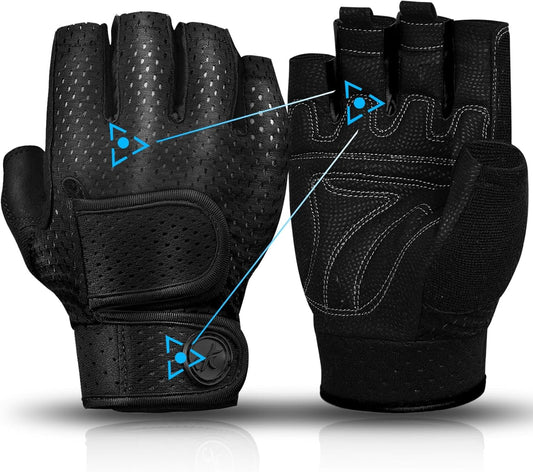 Padded Weight Lifting Gloves for Men and Women, 3MM Gel Fingerless Grip Gym Gloves for Exercise, Cycling, Pull Ups, and Rowing