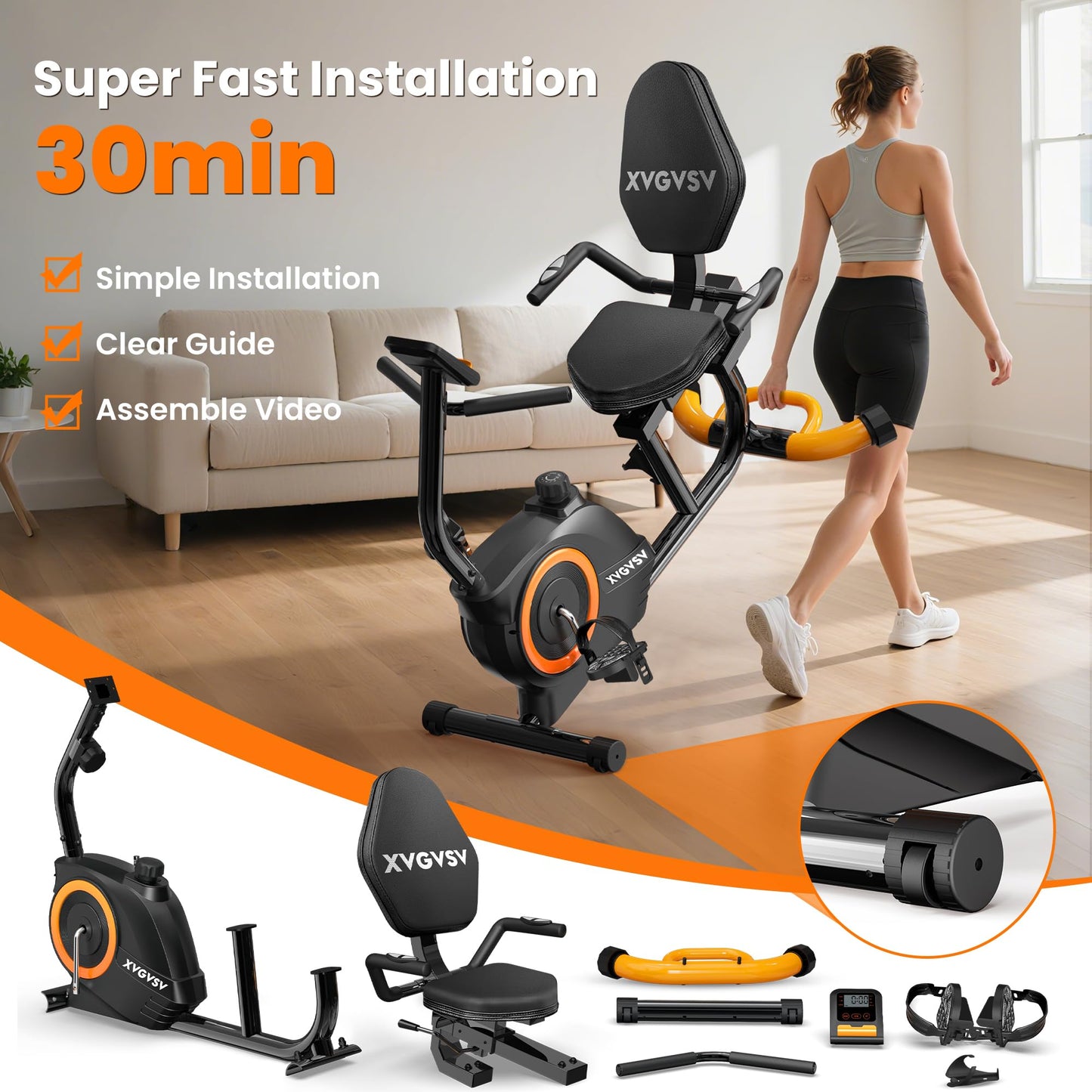 **Recumbent Exercise Bike for Home Use – Quiet Stationary Bike for Adults & Seniors, 16-Level Magnetic Resistance, Adjustable Seat, 400LB Capacity, with Pulse Sensors & LCD Display for Tracking Fitness Progress**