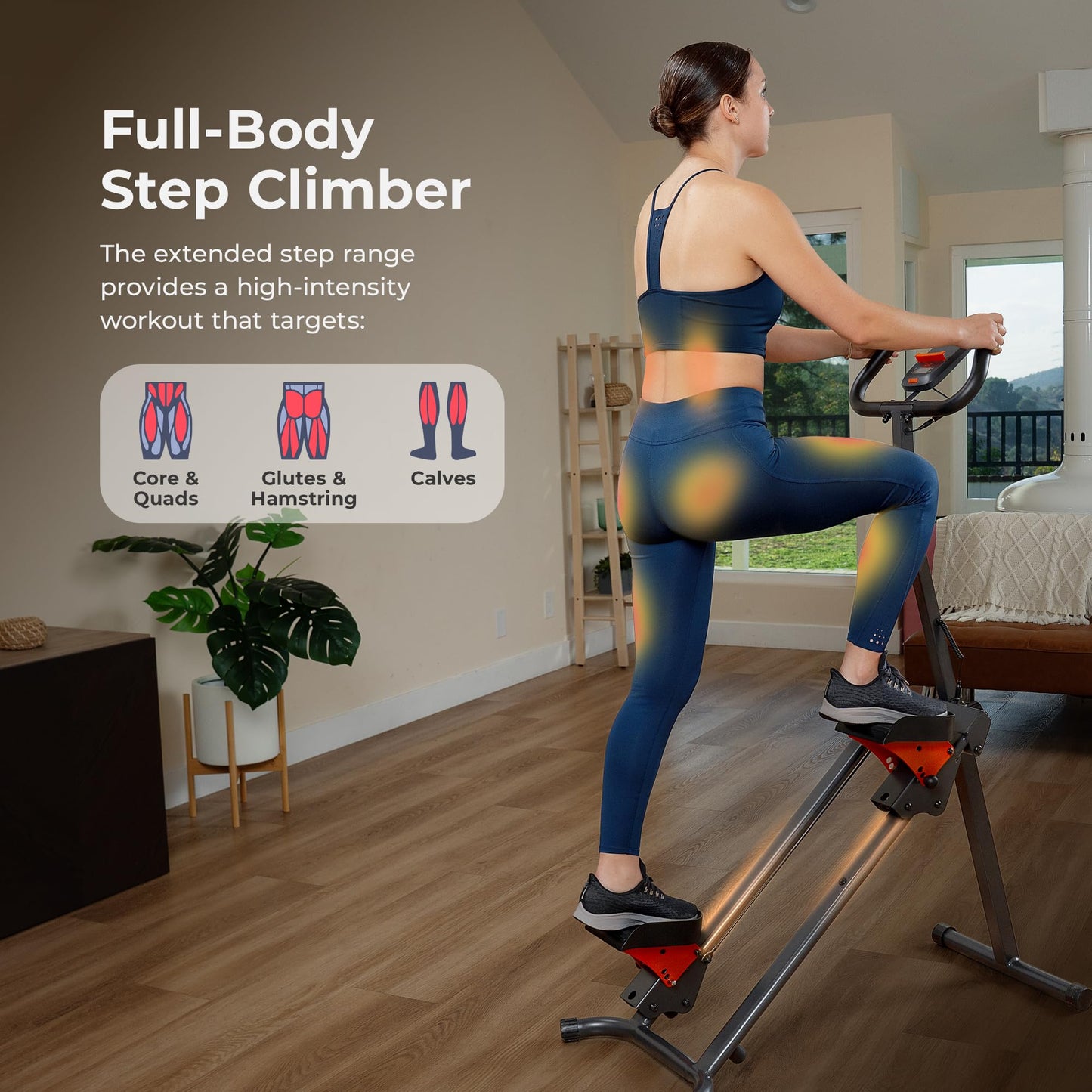 Stair Stepper with Handlebar, Extended Step Range Climber Machine for Legs, Core & Glute Workouts, App Compatible