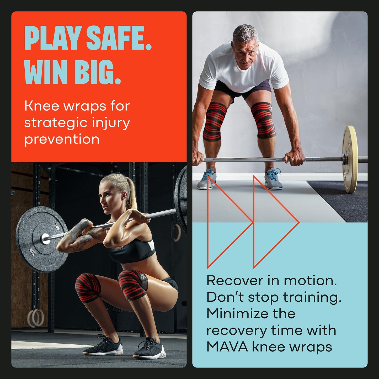 72" Elastic Knee Wraps for Men and Women, Pair of Compression Straps for Squats, Weightlifting, Cross Training, and Gym Workouts