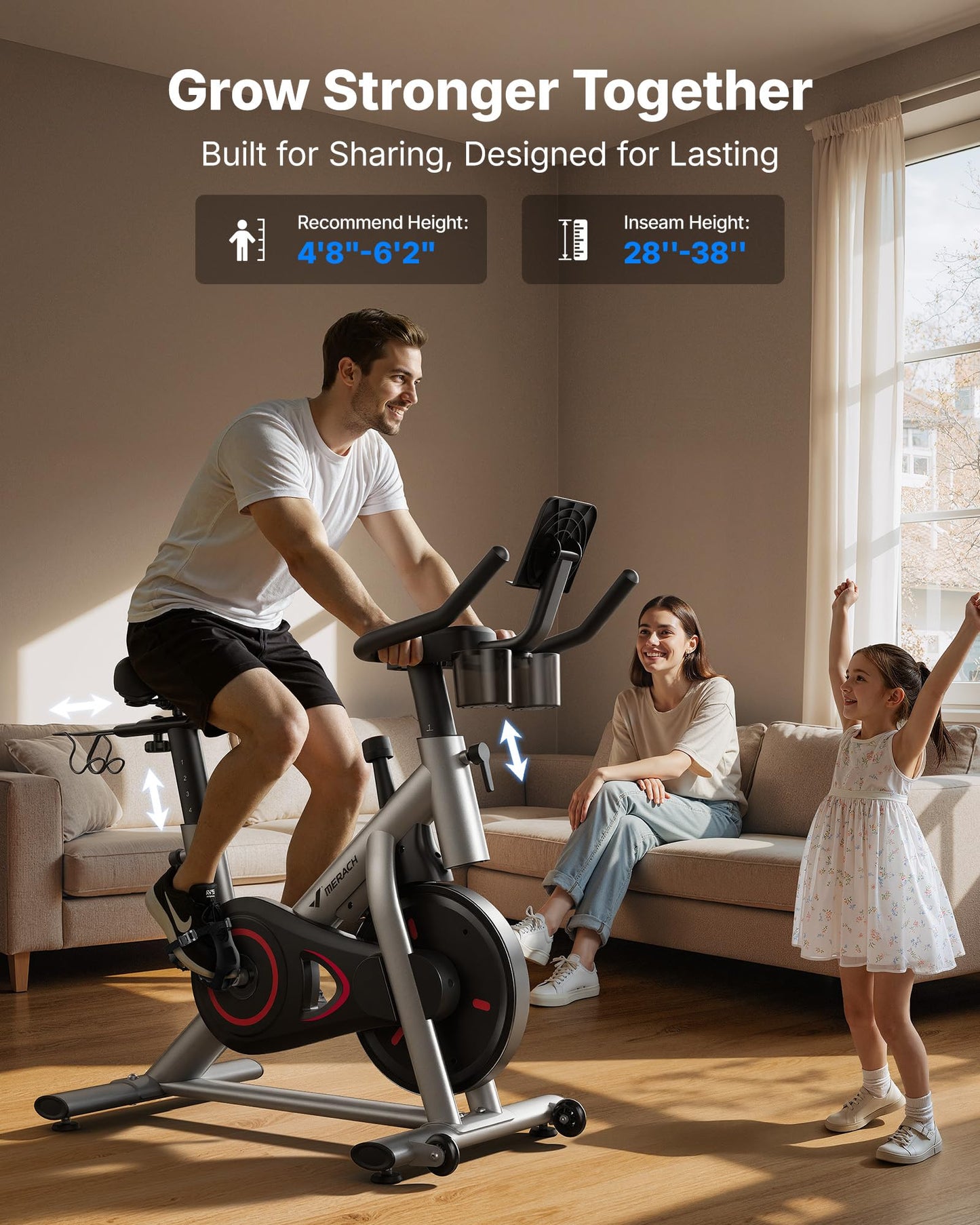 Brake Pad Stationary Exercise Bike, Low Noise Indoor Cycling Bike with 300lbs Weight Capacity, Tablet Mount & App Support