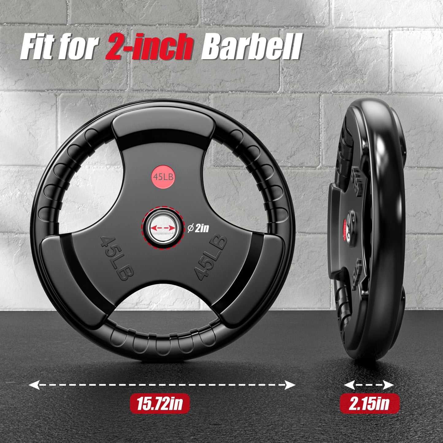 GIKPAL 2-Inch Rubber Olympic Grip Weight Plates, Barbell Plates for Strength Training and Weightlifting – 2.5, 5, 10, 25, 35, 45 lbs Options for Home or Gym