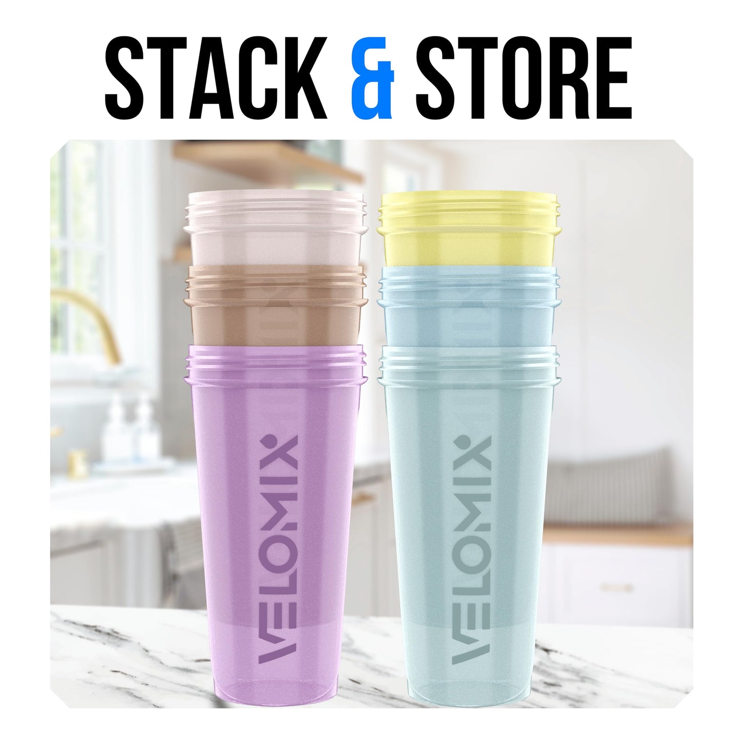VELOMIX Protein Shaker Bottle 6-Pack (28oz) – Includes 6 Wire Whisks | Leak-Proof Shaker Cups for Protein Shakes & Pre-Workout Drinks | Durable Mixing Bottles for Gym, Fitness, and Smoothies (Pastel Power Series)