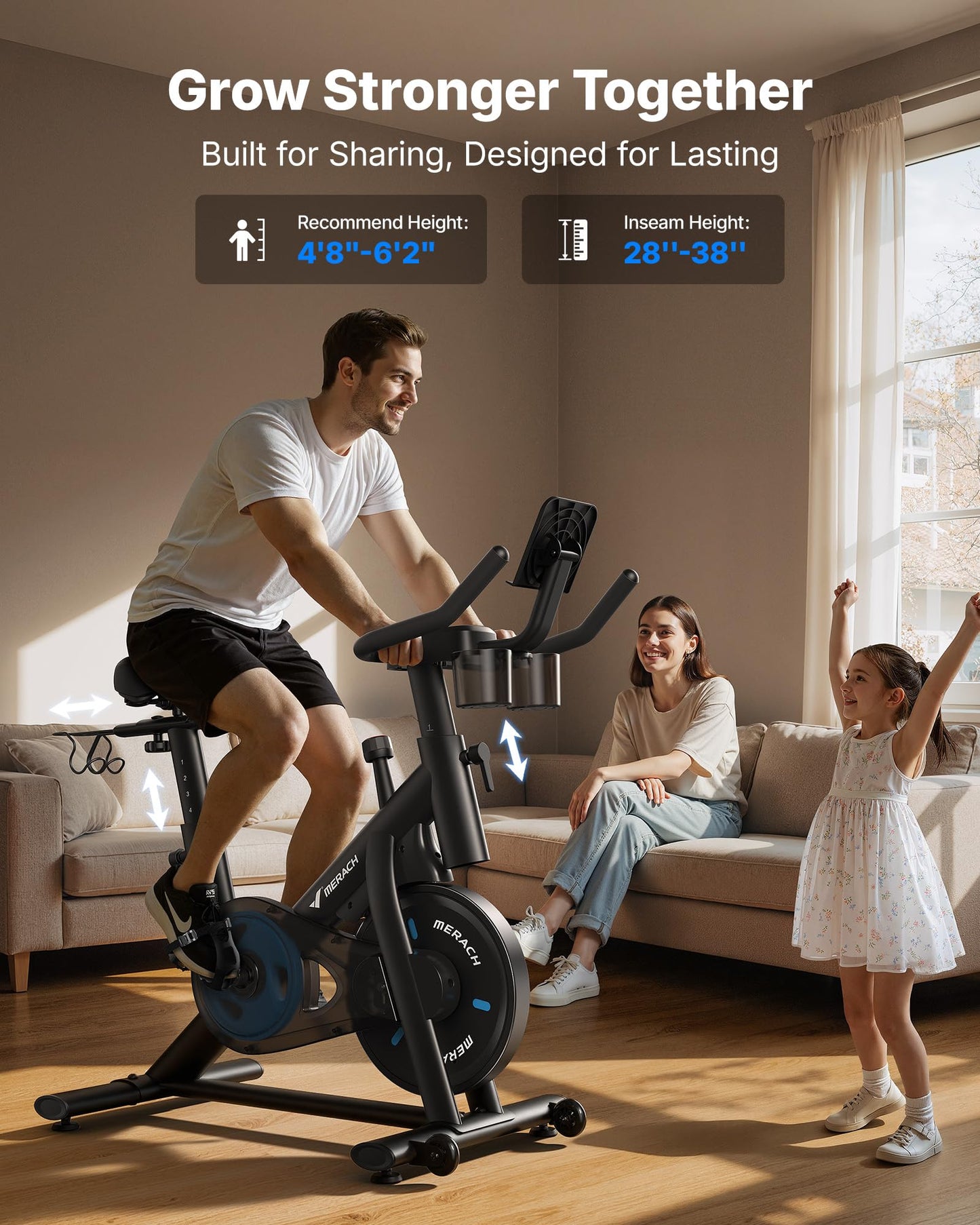 Brake Pad Stationary Exercise Bike, Low Noise Indoor Cycling Bike with 300lbs Capacity, Tablet Mount & App Connectivity