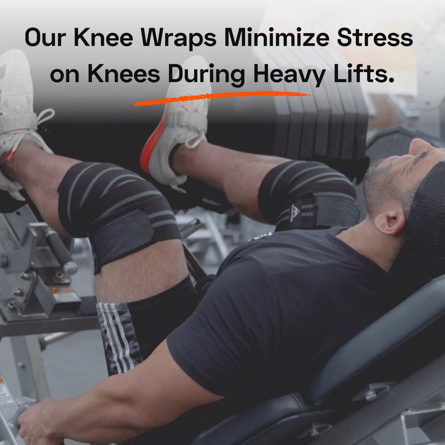 Knee Wraps for Weightlifting (Pair) – 78" Cotton Elastic Knee Straps for Squats, Leg Workouts & Powerlifting – Compression Support Wraps for Strength Training, Gym & Fitness – Black