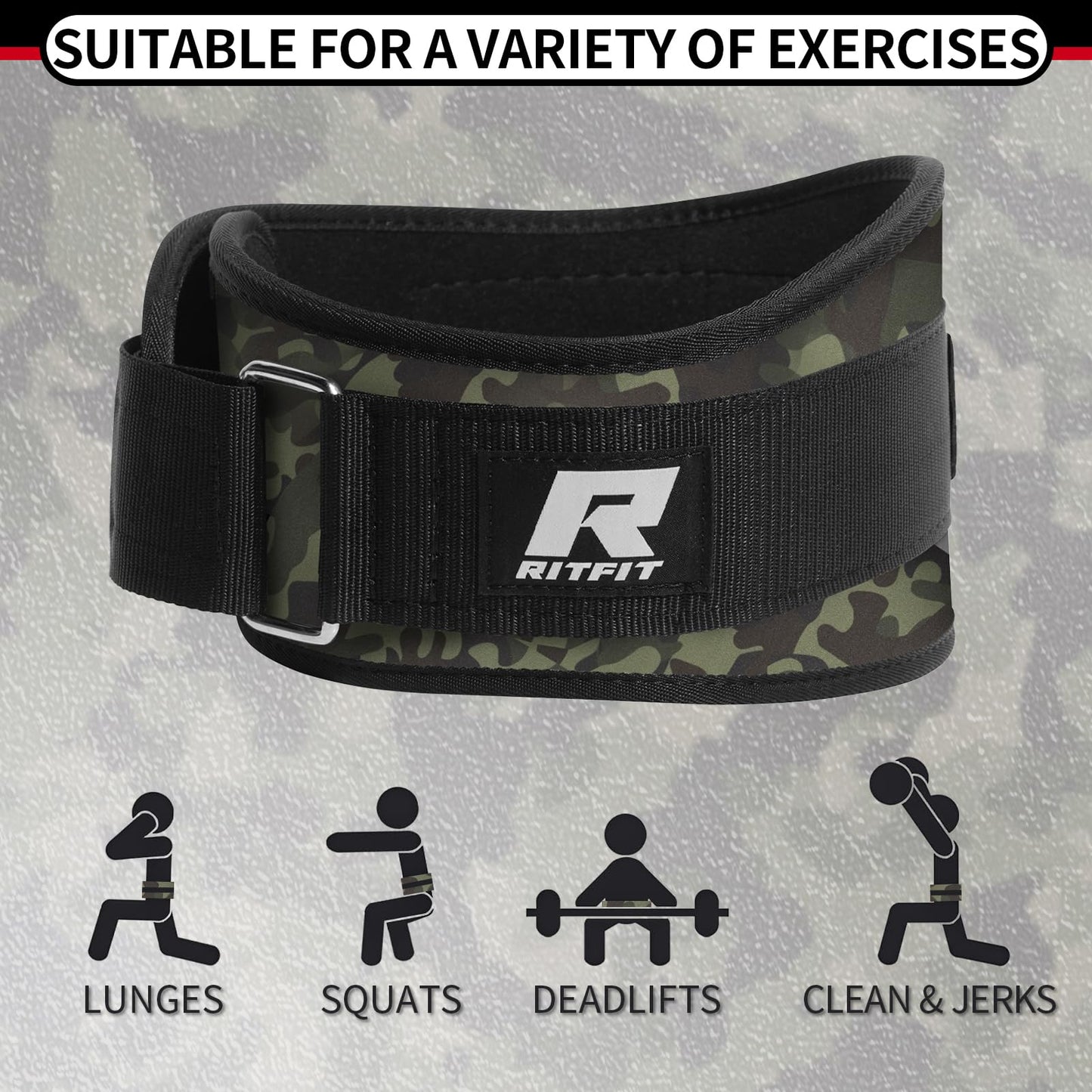 Weight Lifting Belt for Men and Women, 6-Inch Black/Camouflage Belt for Squats, Lunges, Deadlifts, and Thrusters