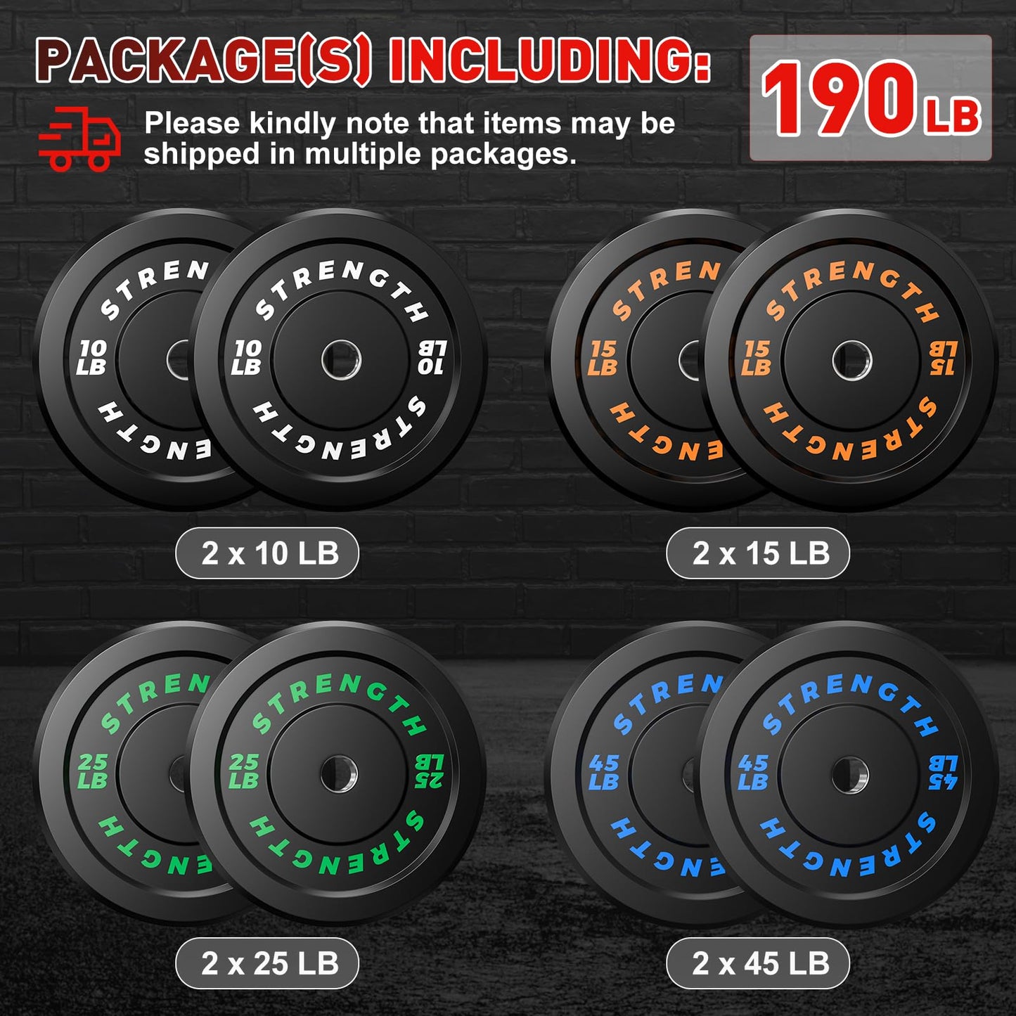 Olympic Rubber Bumper Weight Set – 2-Inch Barbell Plates for Home Gym Strength Training, Durable Rubber Coated Weight Plates for Powerlifting, Cross Training & Full Body Workouts