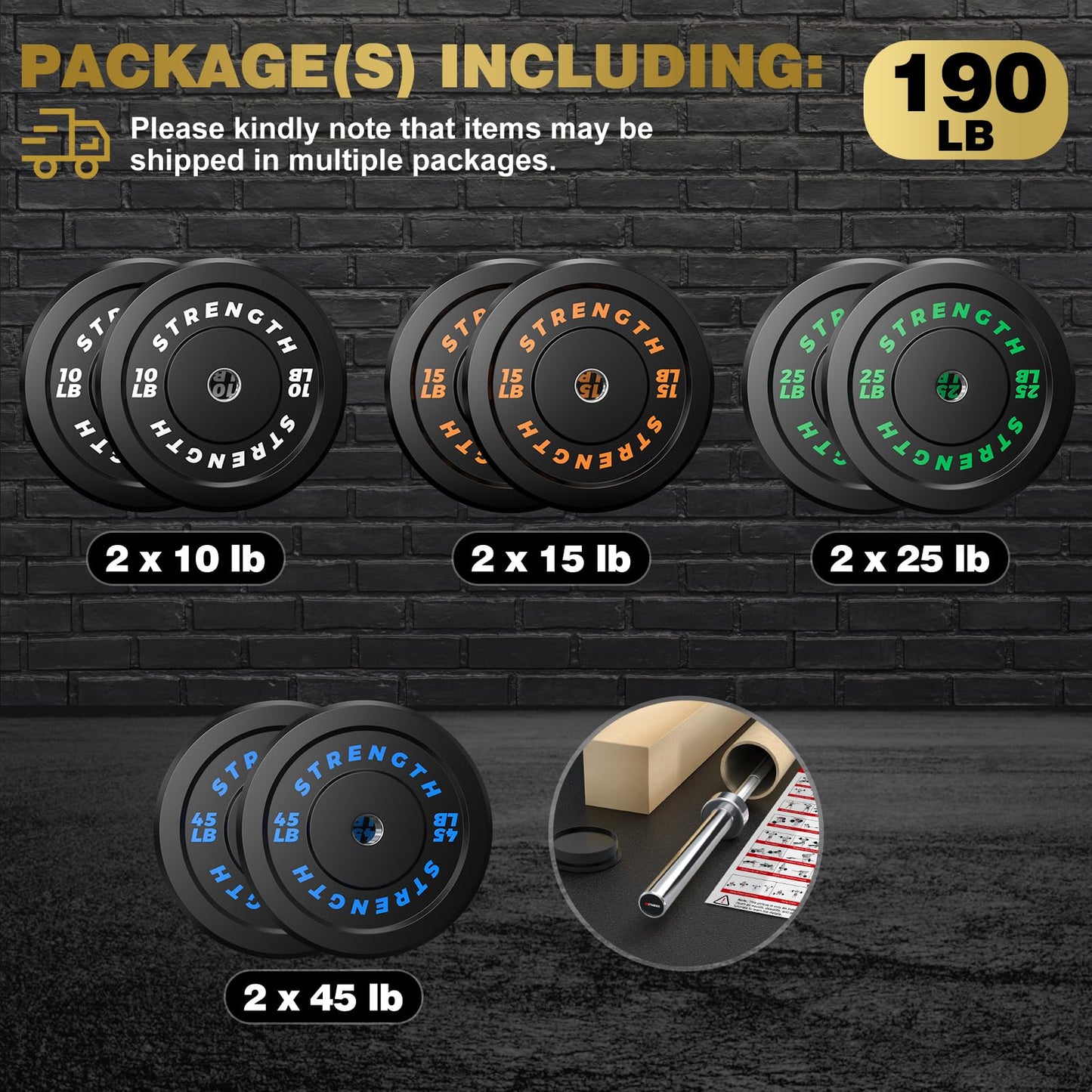 Olympic Rubber Bumper Weight Set – 2" Barbell Plates for Home Gym Strength Training, Durable Rubber Coated Plates for Powerlifting, Squats & Deadlifts