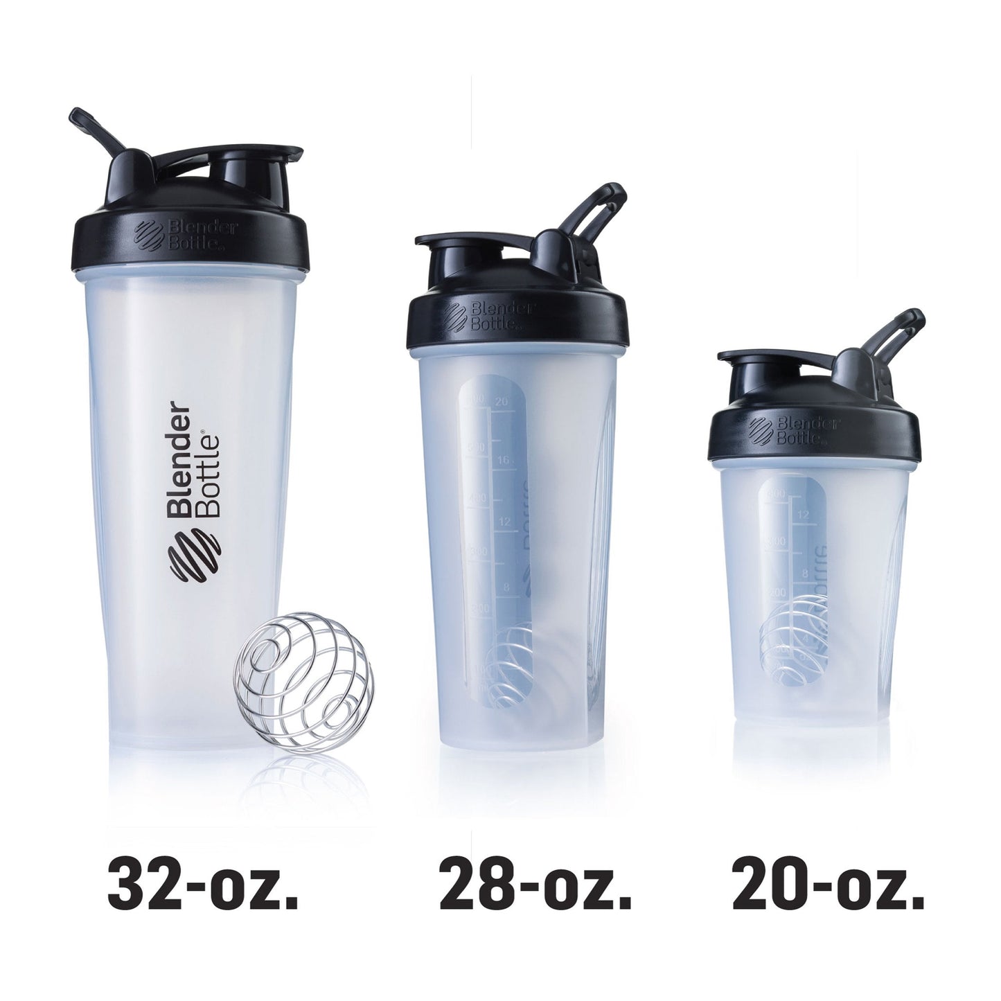 BlenderBottle Classic Shaker Bottle – 20 oz Leak-Proof Protein Shake Cup with BlenderBall Wire Whisk | Perfect for Protein Shakes, Smoothies & Pre-Workout Drinks | BPA-Free, Clear/Black
