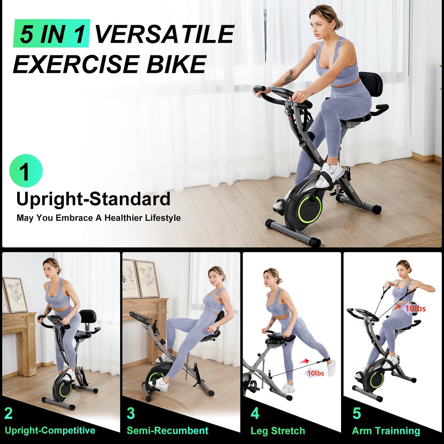 **Foldable Exercise Bike Stationary Bike for Home – 5-in-1 Indoor Workout X-Bike 2025 Model 817, Adjustable Cycling Bike with 16-Level Quiet Magnetic Resistance, 6.6 lbs Flywheel & 300 lbs Weight Capacity**