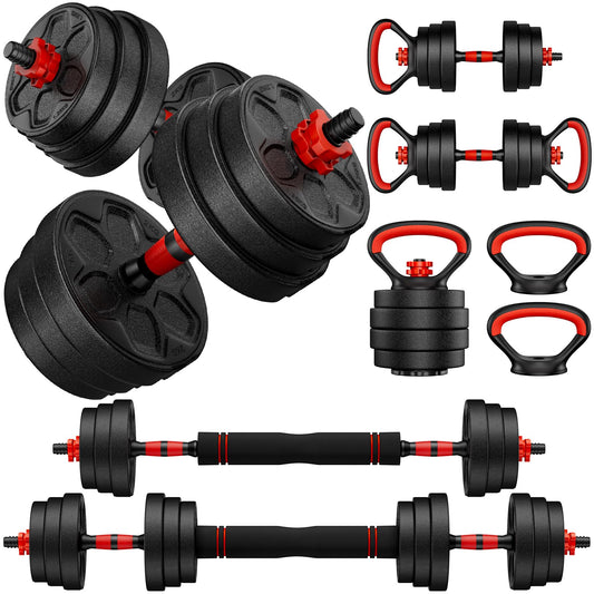 Adjustable 4-in-1 Dumbbell Set 20/33/45/70/90 lbs, Converts to Barbell, Kettlebell and Push-Up Stand for Home Gym Fitness