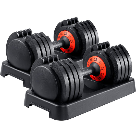 Adjustable Dumbbell Set 25/55 lbs Pair, Fast-Adjust Anti-Slip Handle for Home Gym Workouts