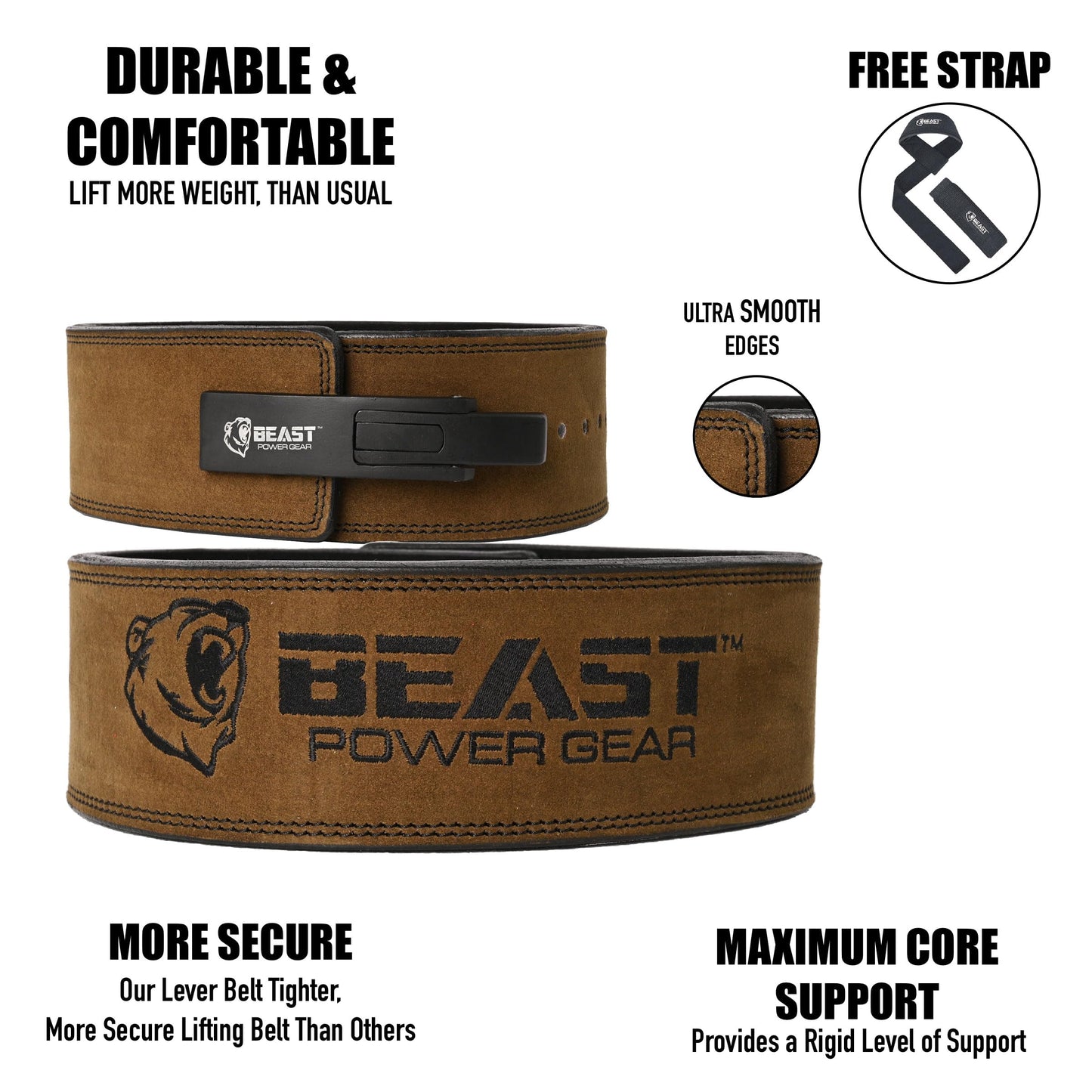 Weight Lifting Belt with Lever Buckle, 10–13MM Thick, 4-Inch Strap for Powerlifting, Deadlifts, Squats, and Weightlifting, Men & Women