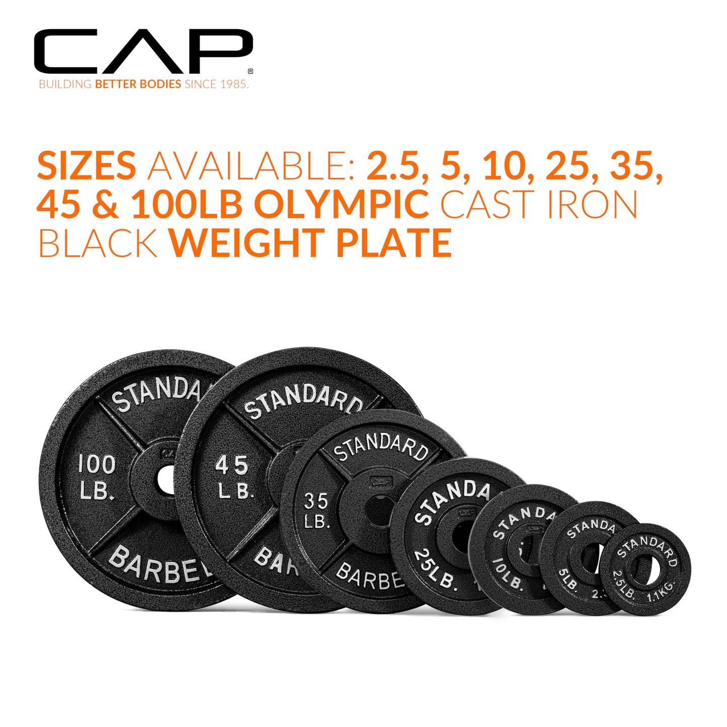 CAP Barbell 2-Inch Olympic Weight Plate – Durable Cast Iron Plates for Strength Training, Powerlifting & Weightlifting | Multiple Weight Options for Home Gym Workouts