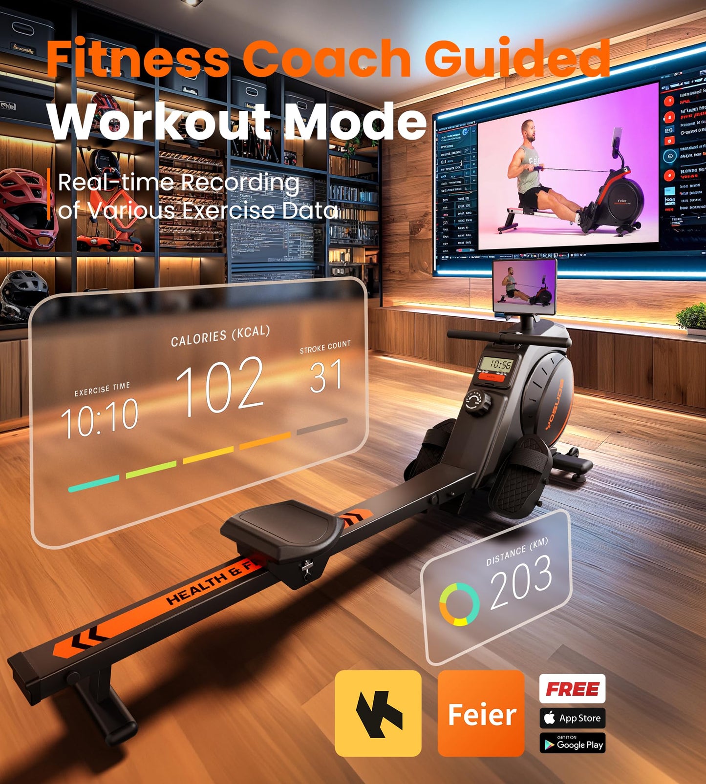 Magnetic/Water Rowing Machine for Home, Bluetooth App Supported Rower with Comfortable Seat for Taller Athletes