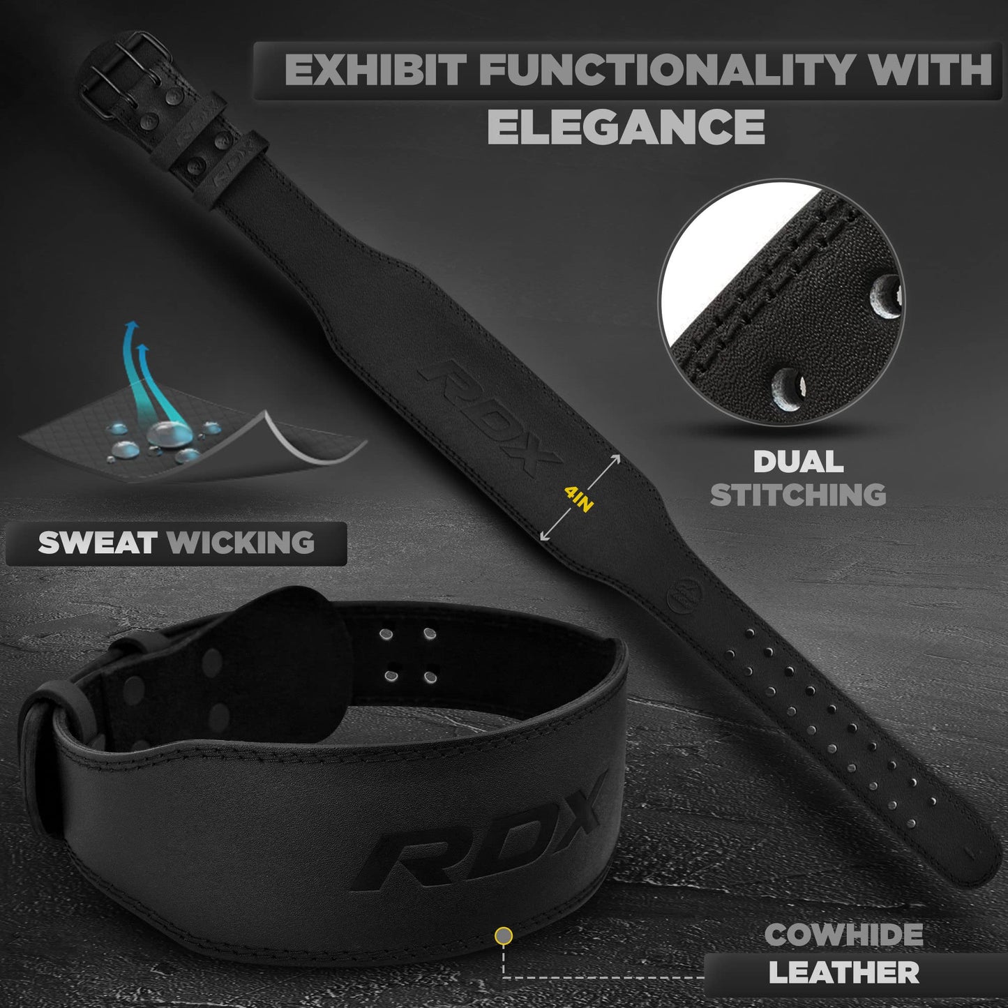 Leather Weight Lifting Belt for Men and Women, 4"–6" Padded Lumbar Support with 10 Adjustable Holes for Deadlift, Squats, and Strength Training