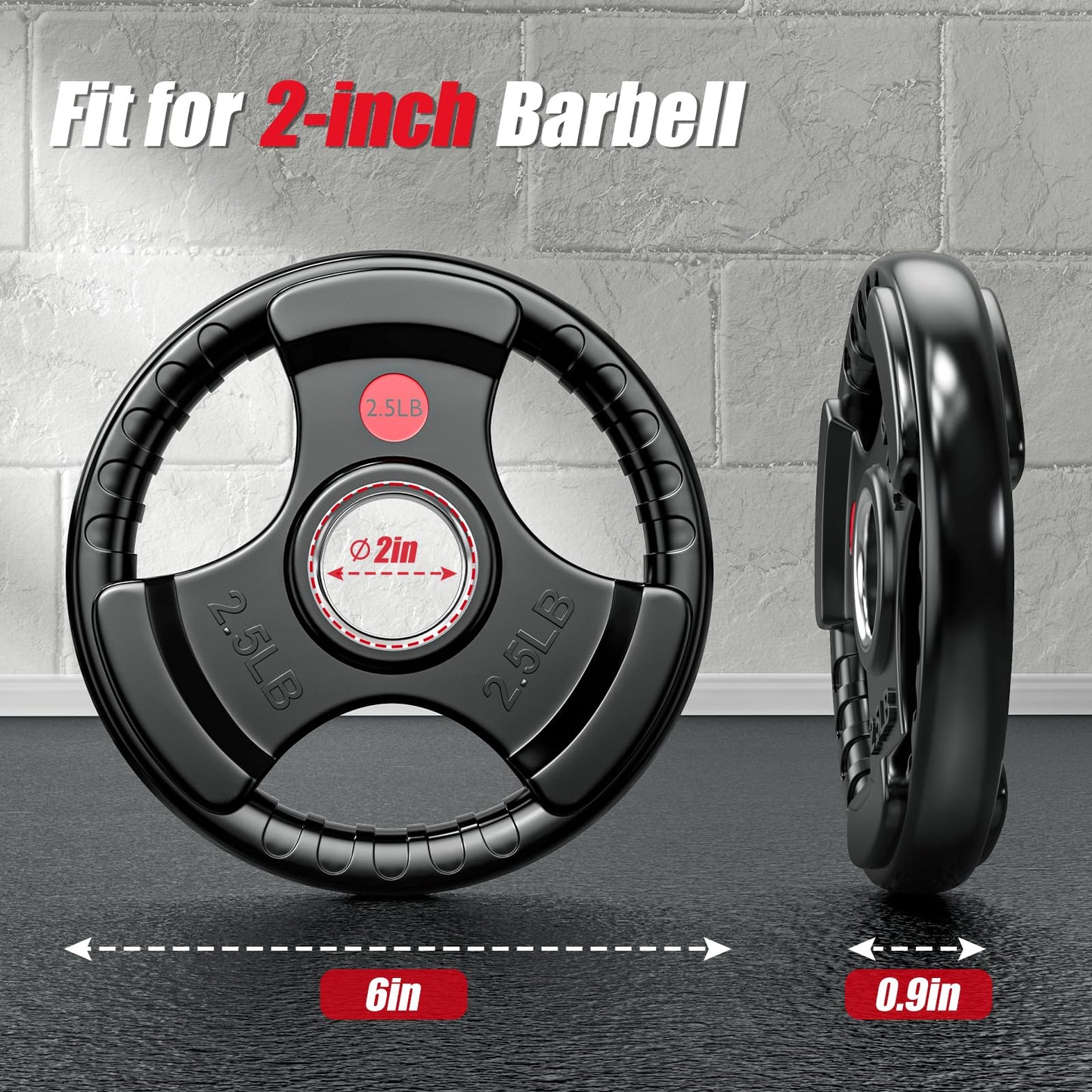 GIKPAL 2-Inch Rubber Olympic Grip Weight Plates, Barbell Plates for Strength Training and Weightlifting – 2.5/5/10/25/35/45 lbs Options for Home or Gym