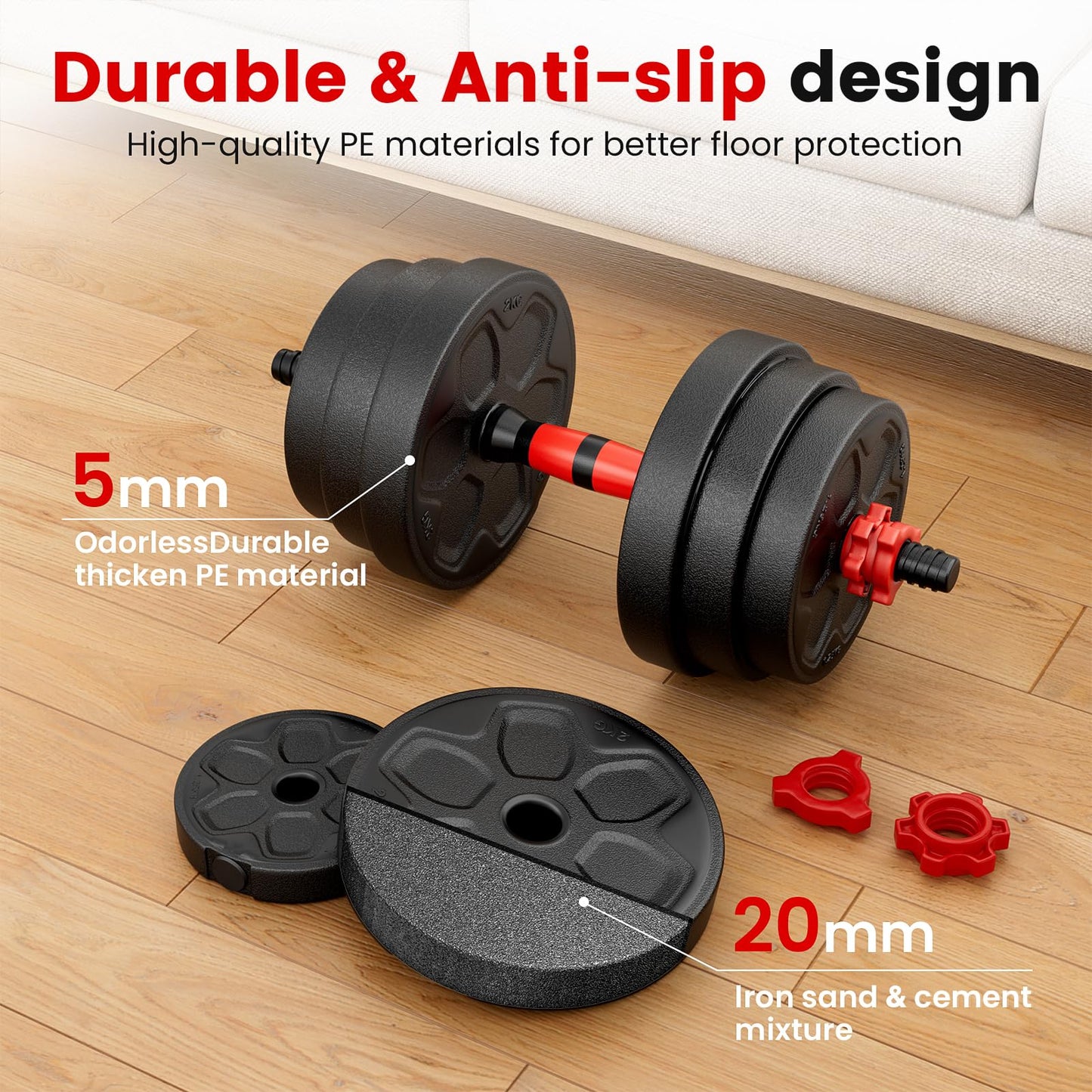 Adjustable 4-in-1 Dumbbell Set 20/33/45/70/90 lbs, Converts to Barbell, Kettlebell and Push-Up Stand for Home Gym Fitness