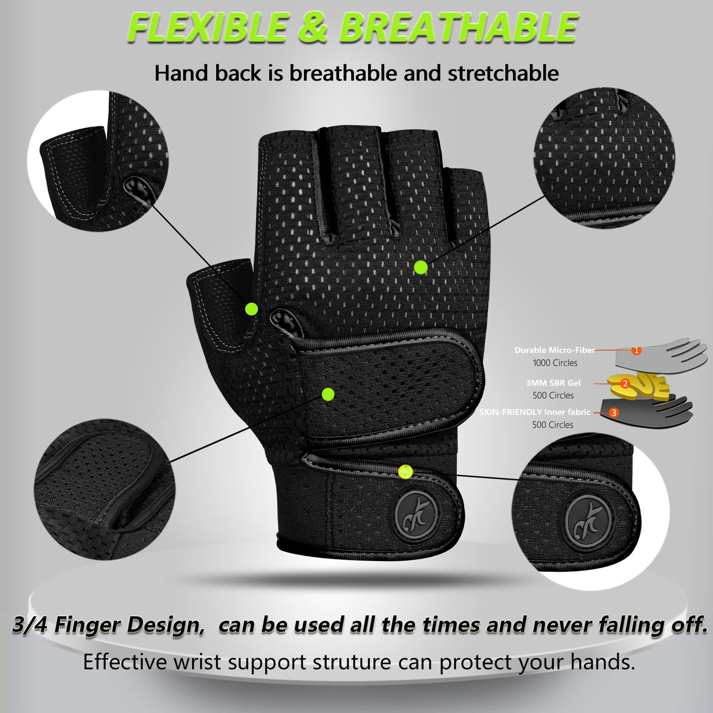 Padded Weight Lifting Gloves for Men and Women, 3MM Gel Fingerless Grip Gym Gloves for Exercise, Cycling, Pull Ups, and Rowing