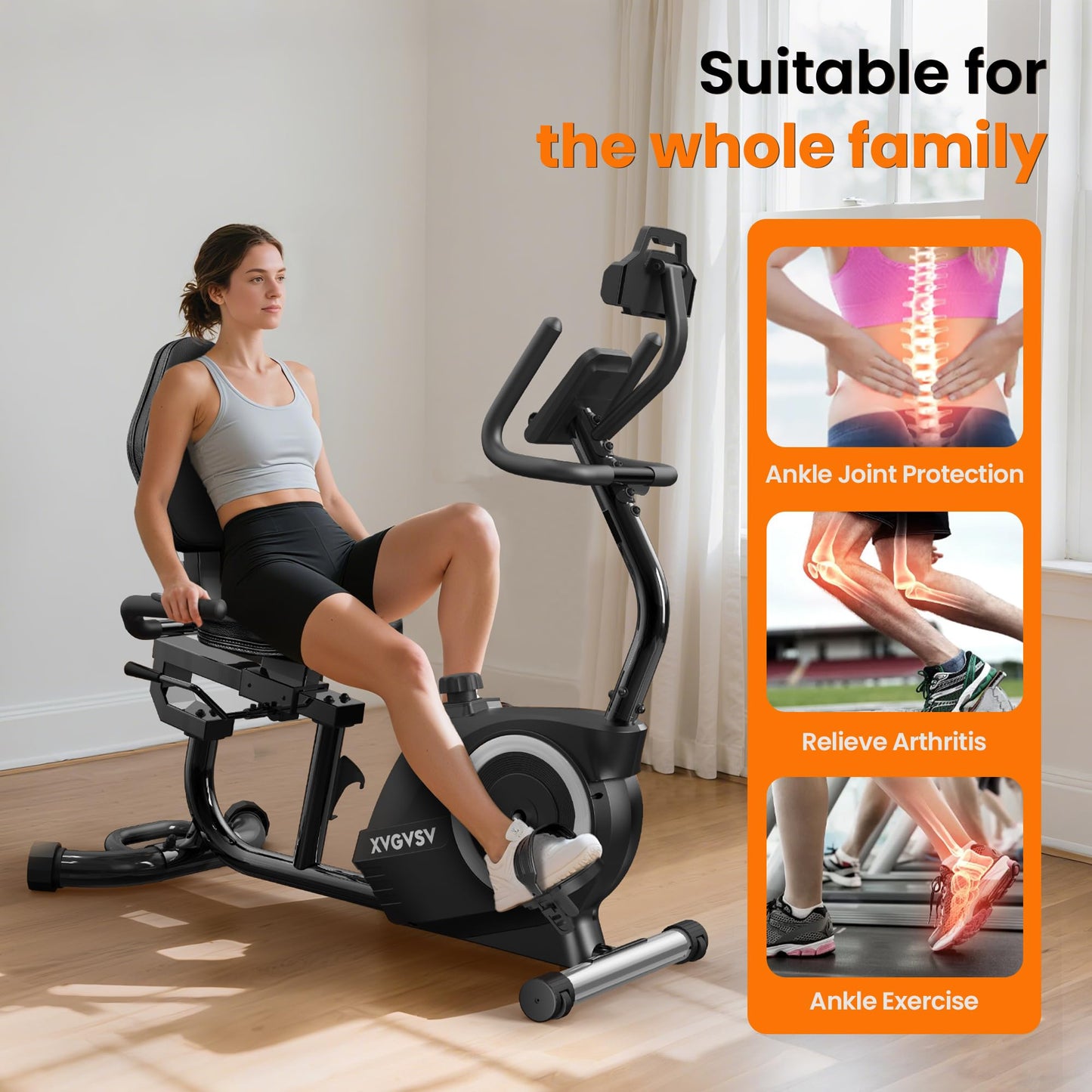 **Recumbent Exercise Bike for Home – Quiet Magnetic Stationary Bike for Adults & Seniors, 16-Level Resistance, Adjustable Seat, 400LB Capacity, Heart Rate Pulse Sensors & LCD Monitor**