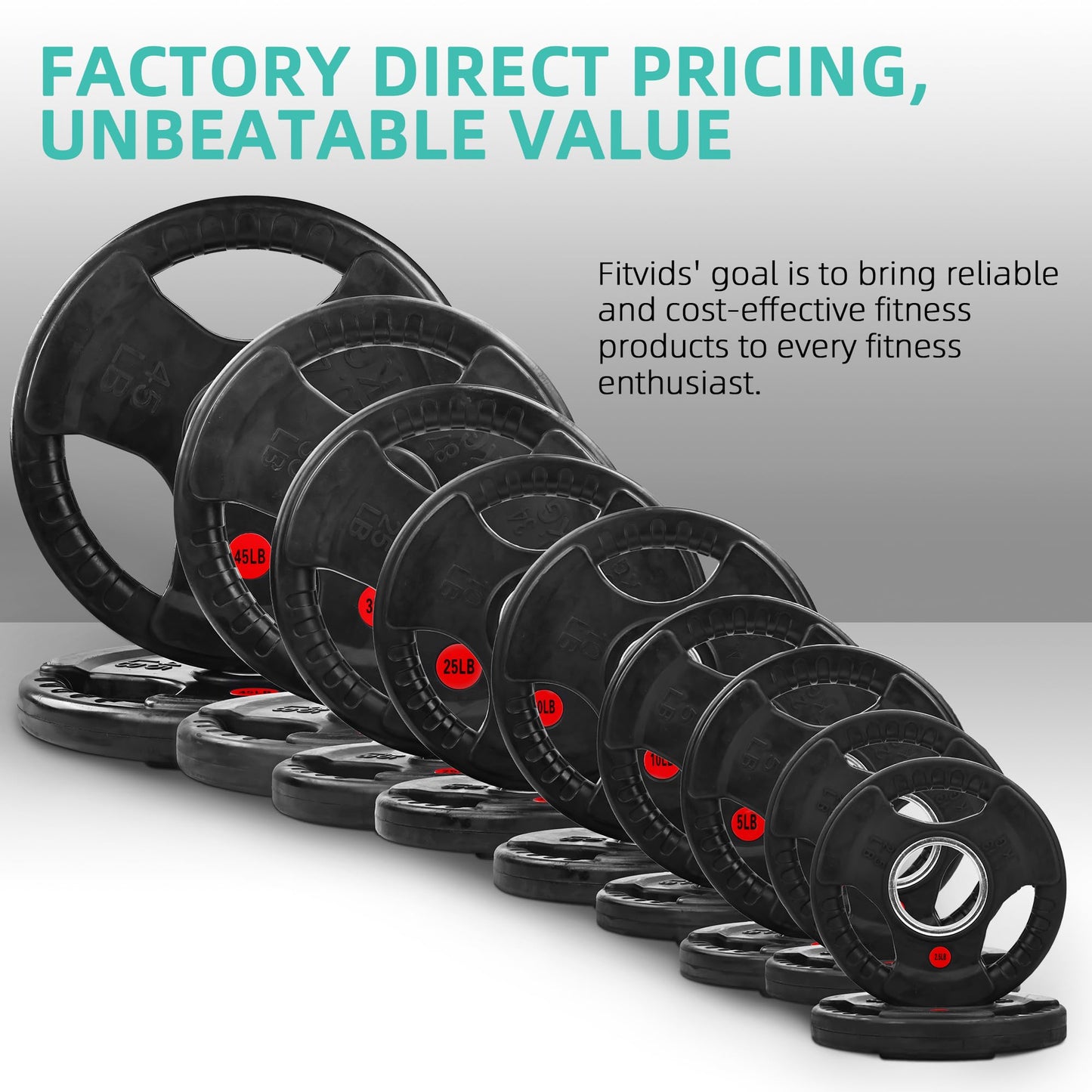 Fitvids 2-Inch Olympic Bumper Weight Plates with Steel Hub – Multiple Options for Strength Training and Weightlifting Sets