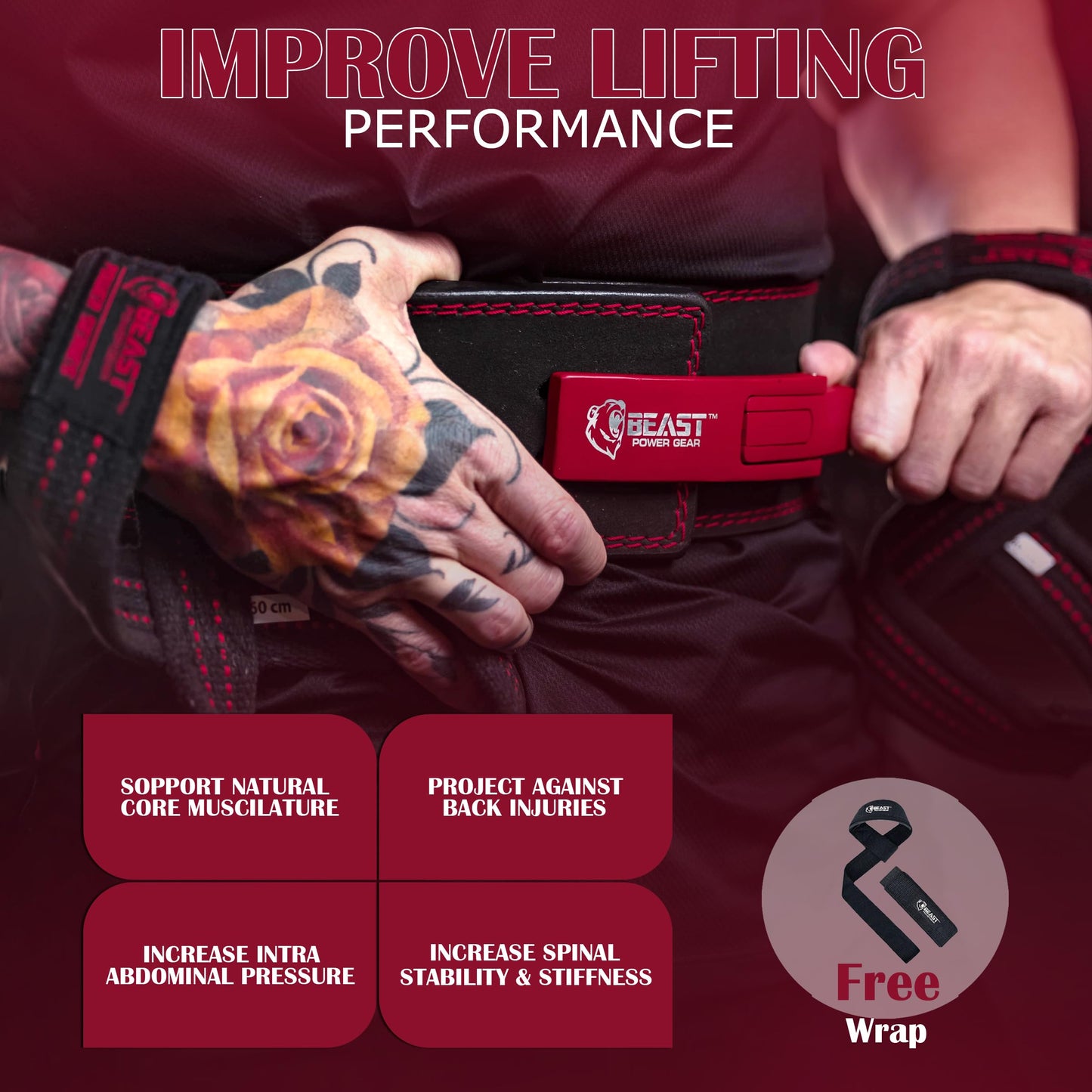 Weight Lifting Belt with Lever Buckle, 10–13MM Thick, 4-Inch Strap for Powerlifting, Deadlifts, Squats, and Weightlifting, Men and Women