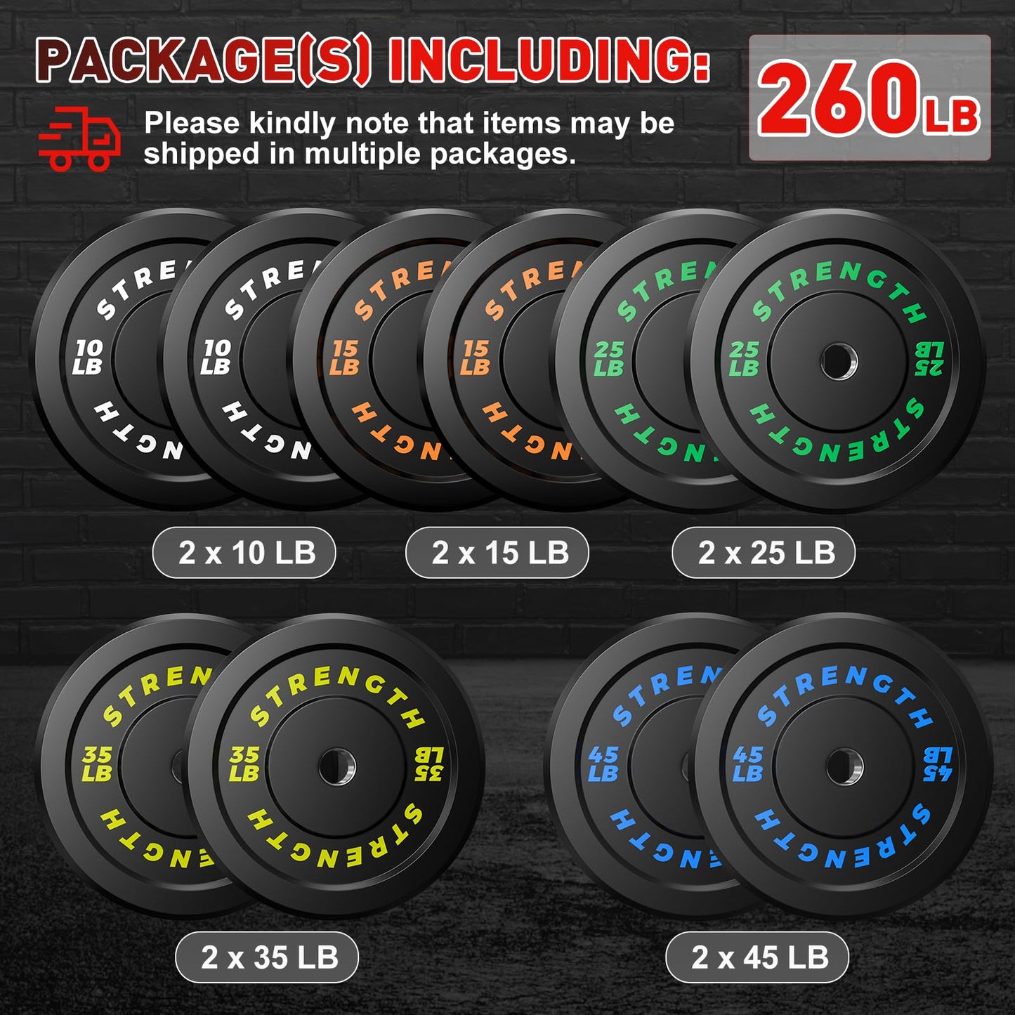 Olympic Rubber Bumper Weight Set – 2-Inch Barbell Plates for Home Gym Strength Training, Durable Rubber Coated Weight Plates for Powerlifting, Weightlifting, and Full Body Workout Equipment