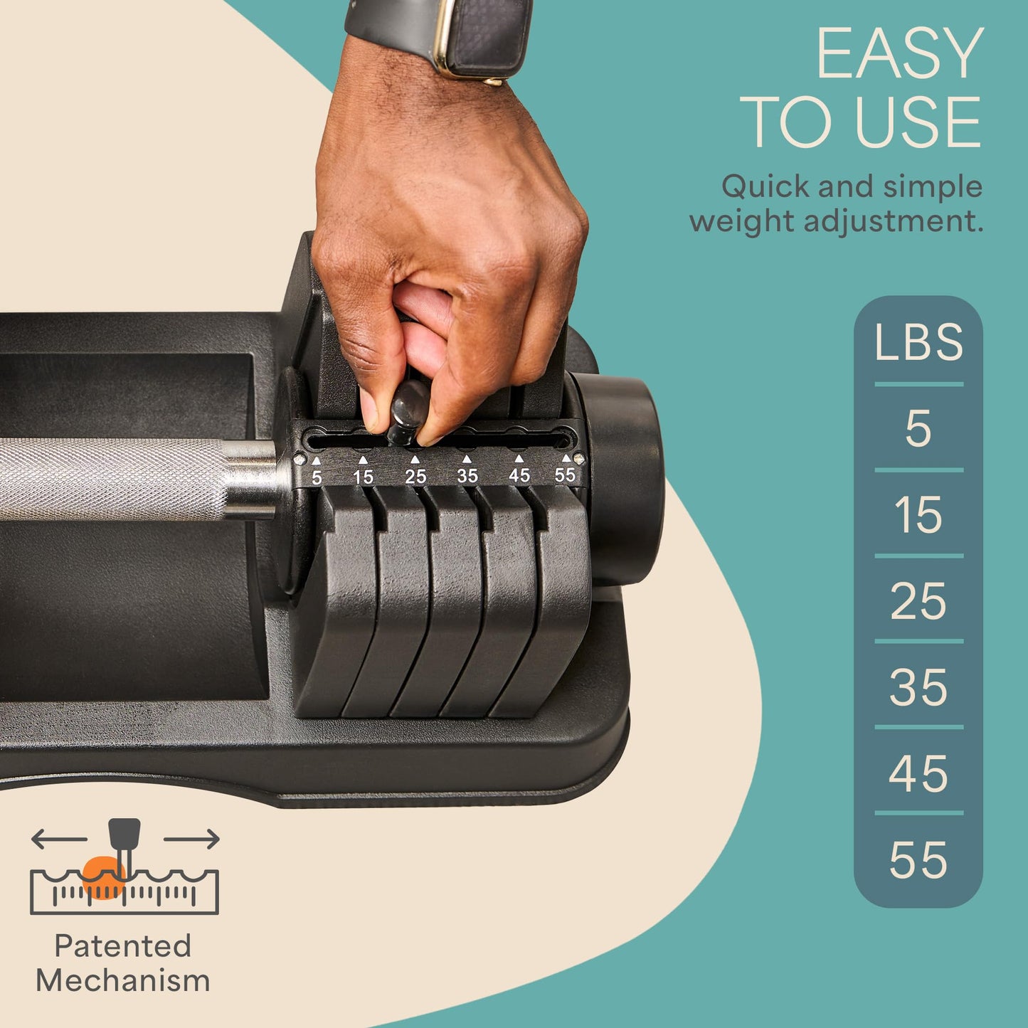 Adjustable 5-in-1 Dumbbell Set 15/25/43/55 lbs with Rack, Quick-Adjust Compact Hand Weights for Home Gym Fitness