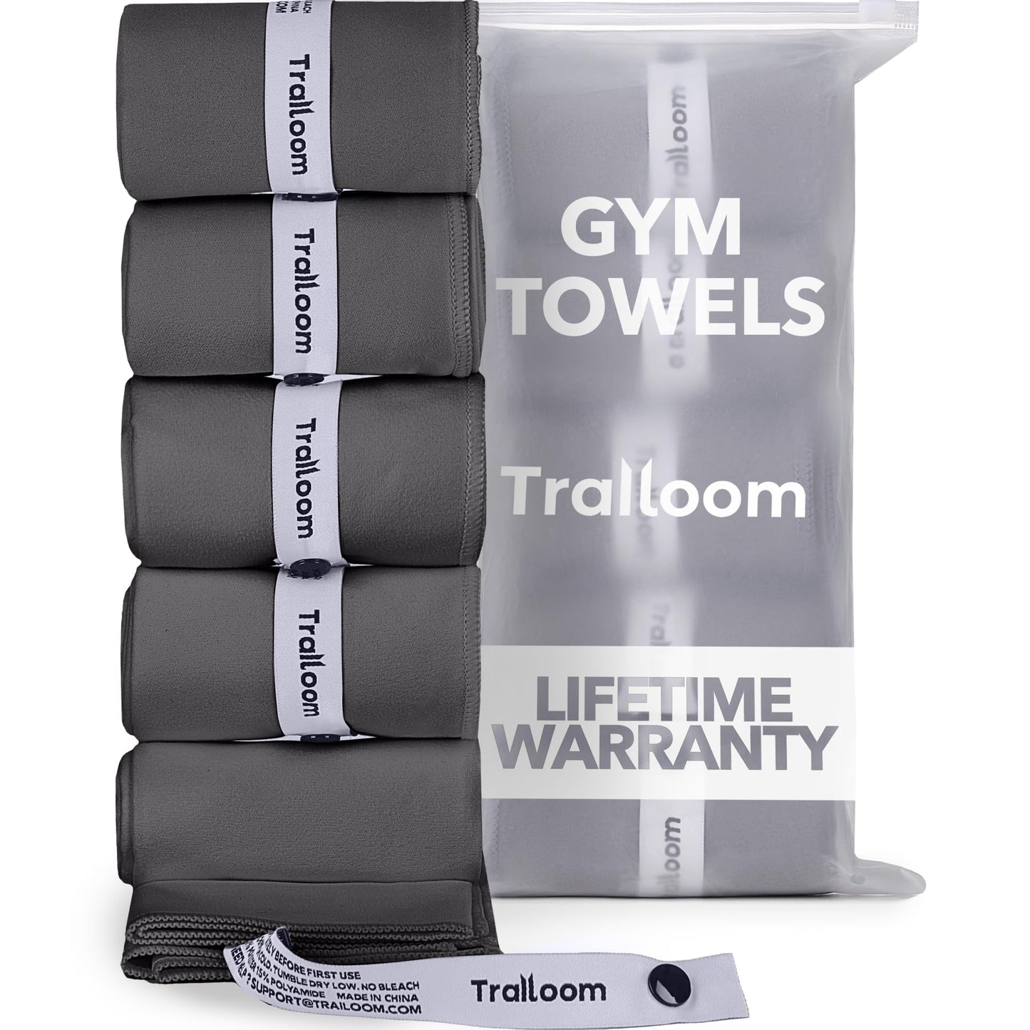 Microfiber Workout Towels (Set of 5, Dark Gray) – Quick Dry, Odor-Free & Highly Absorbent Gym Towels for Men & Women | Ideal for Hot Yoga, Running, Tennis, Exercise, Camping & Sports