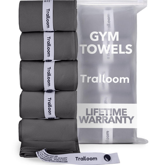 Microfiber Workout Towels (Set of 5, Dark Gray) – Quick Dry, Odor-Free & Highly Absorbent Gym Towels for Men & Women | Ideal for Hot Yoga, Running, Tennis, Exercise, Camping & Sports