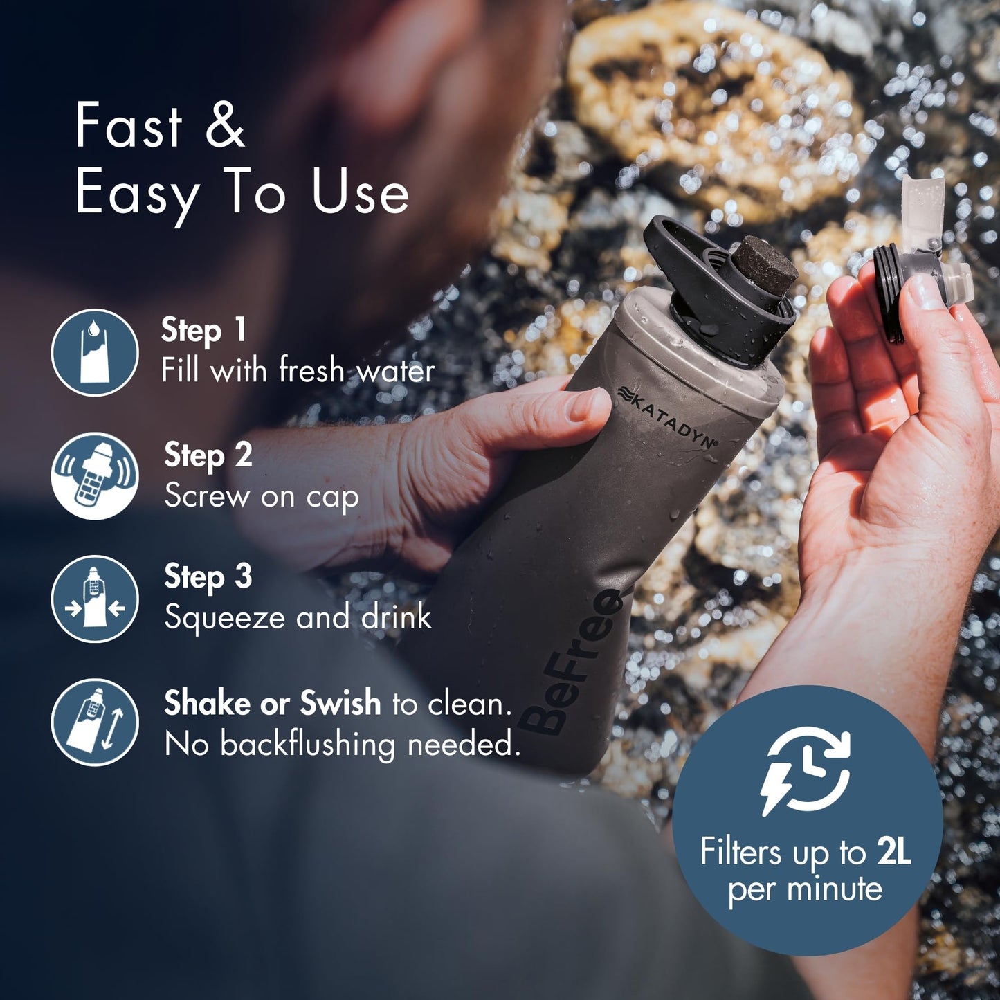 Katadyn BeFree 1.0L Ultralight Collapsible Water Filter Bottle – Compact Portable Water Purifier for Hiking, Camping, and Backpacking Adventures